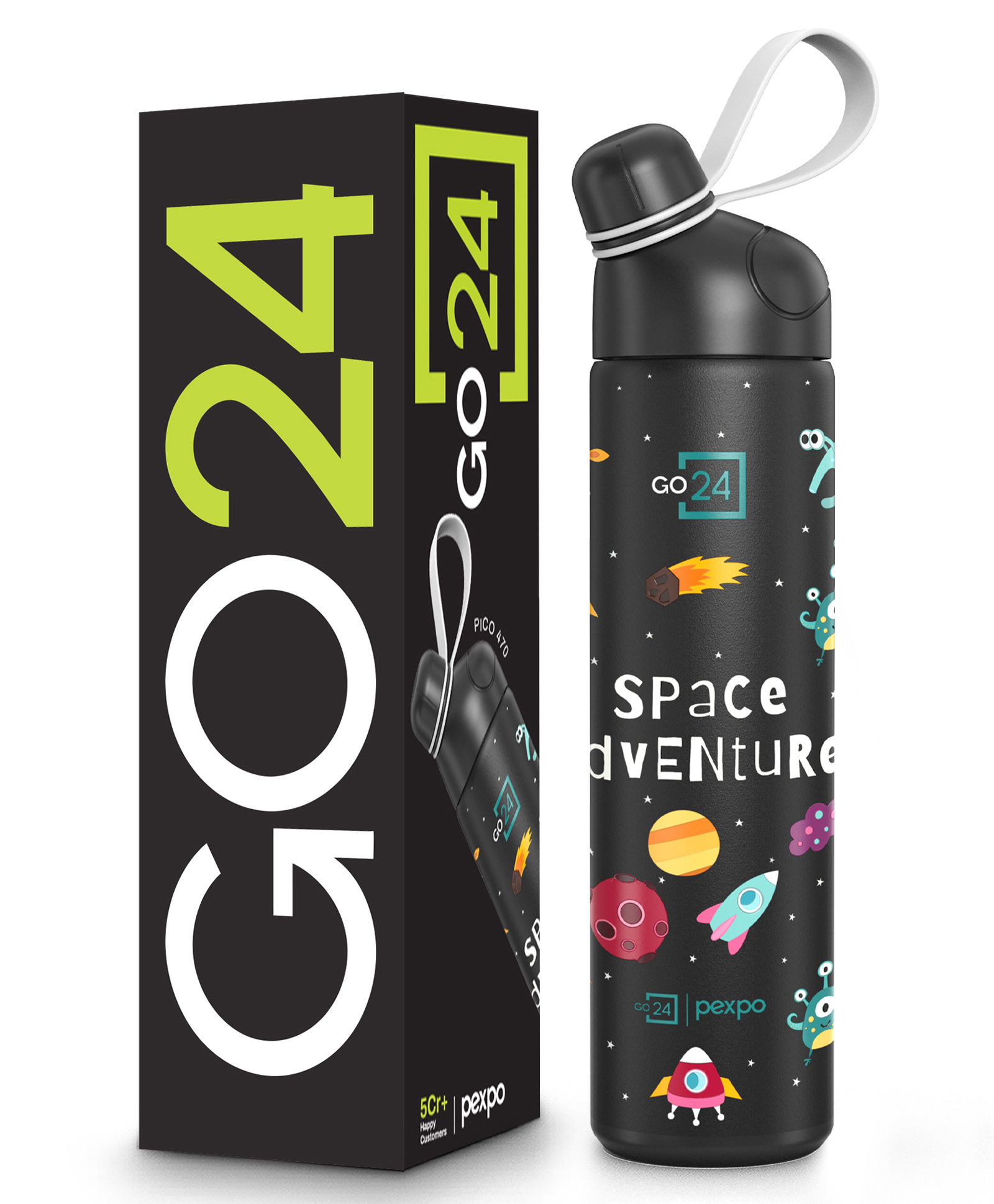 Pexpo Pico Cute Sipper Hot & Cold Stainless Steel Water Bottle for Kids Space UV Printed Design |Vacuum Insulated Leak of & BPA Free School, Picnic, Travel Limited RCB Edition - 500ml-image-46