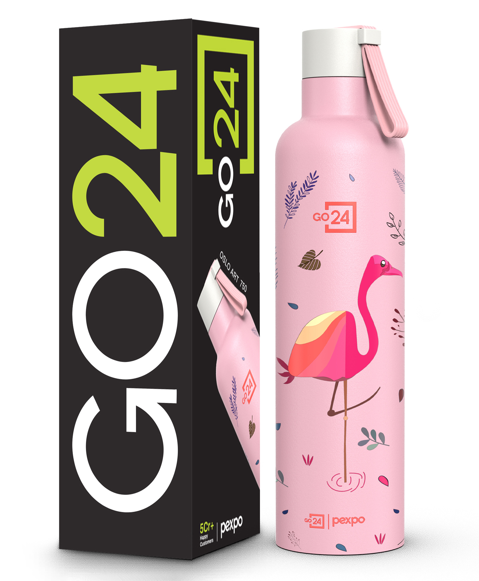 Pexpo Oslo Hot & Cold Stainless Steel Water Bottle Vacuum Insulated Flask ISI Certified Flamingo Bird Print Office Home Gym Adults 750 ml -Pink-image-2