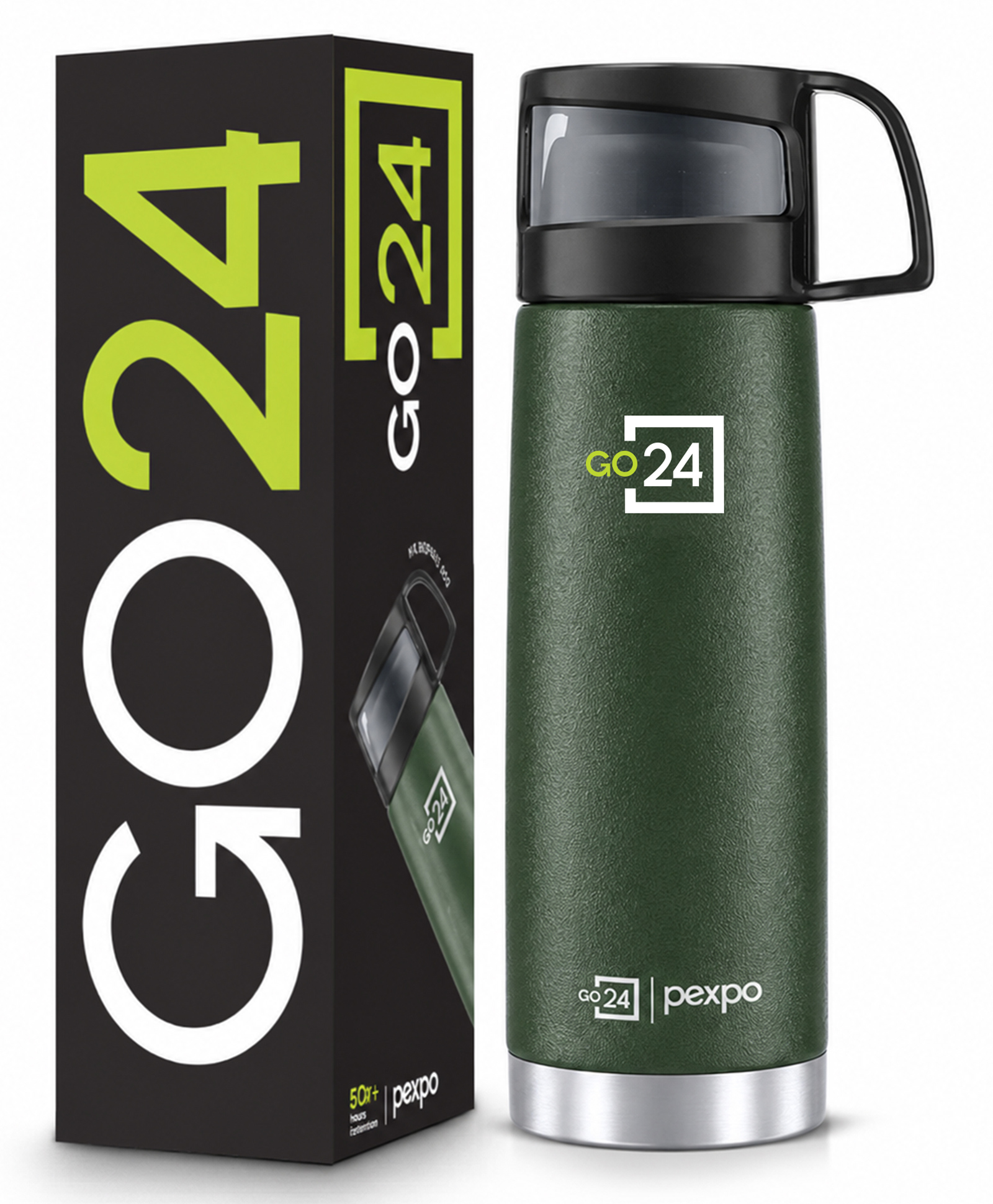 Pexpo Fererro ISI Certified Vacuum Insulated Hot & Cold Stainless Steel Flask Jute Bag Steel Bottle Thermoflask Leak Proof Travelling School & Trekking Office Men, Women&Kids 500 ml -Military Green-image-37