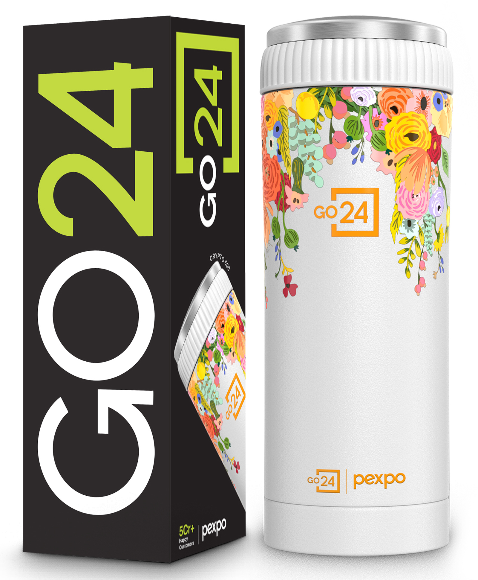 Pexpo Steel Vacuum Insulated Coffee Tumbler Hot & Cold Double Wall Flask Leak Proof Travel Mug for Office and Car ISI Certified Stainless White UV Flower Print - 500 ml-image-14