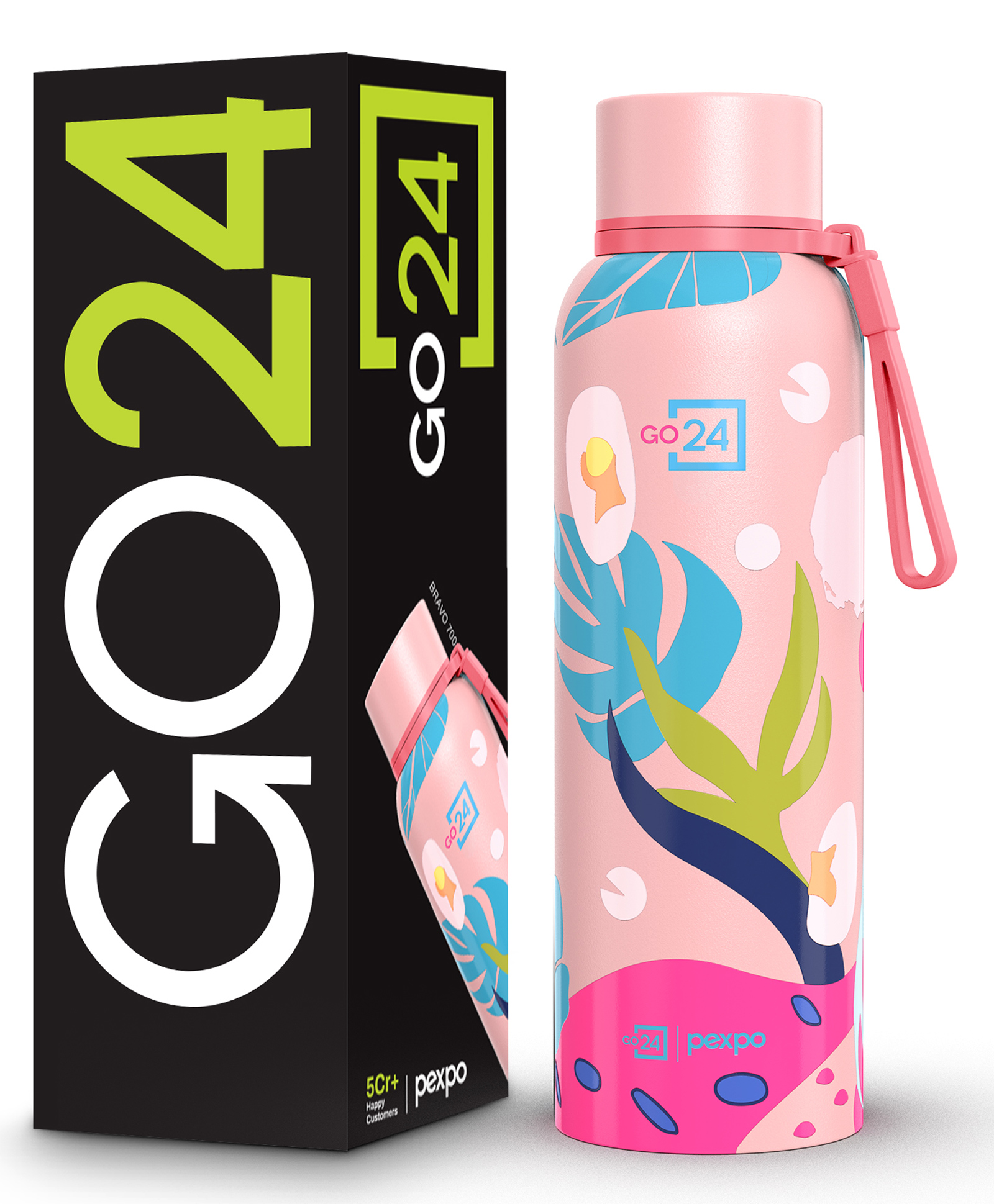 Pexpo Bravo Hot & Cold ISI Certified Flask Stainless Steel Water Bottle Leaf Design Thermoflask Office Gym Travelling Home School Adults & Kids 700 ml -Pink-image-7