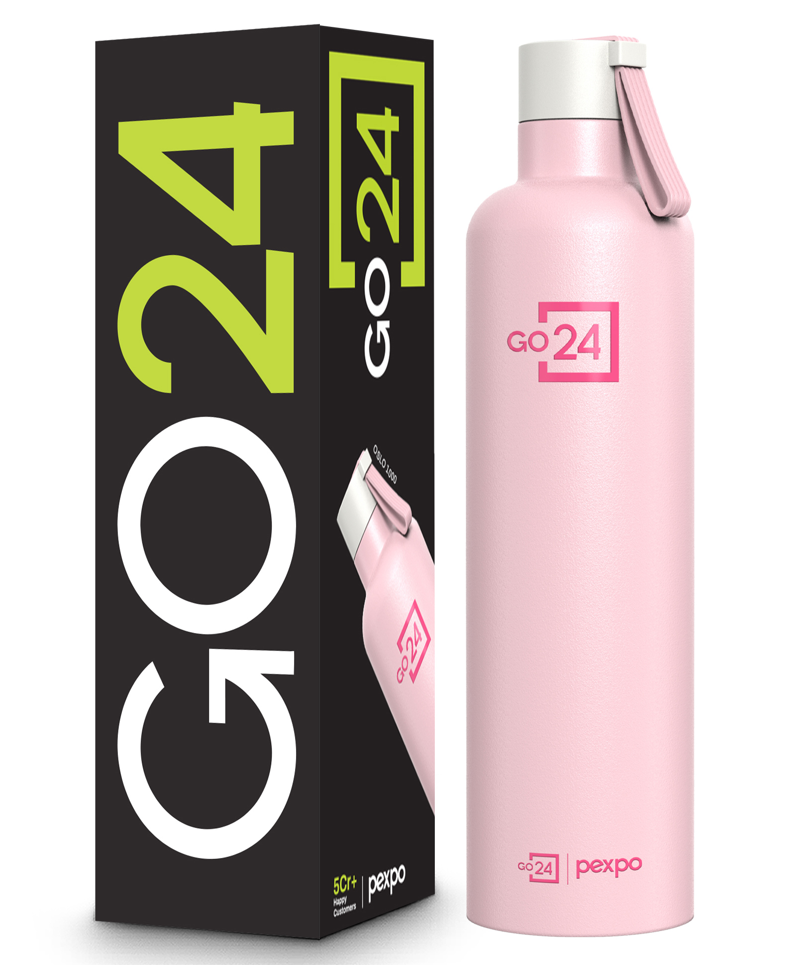 Pexpo Go24 Water Bottle Stainless Steel 1000ml | Hot and Cold Flask | ISI Certified Steel Bottle | 3 Layer Insulation | Leakproof | for Home, Office, School | 2-Year Warranty - Baby Pink-image-39
