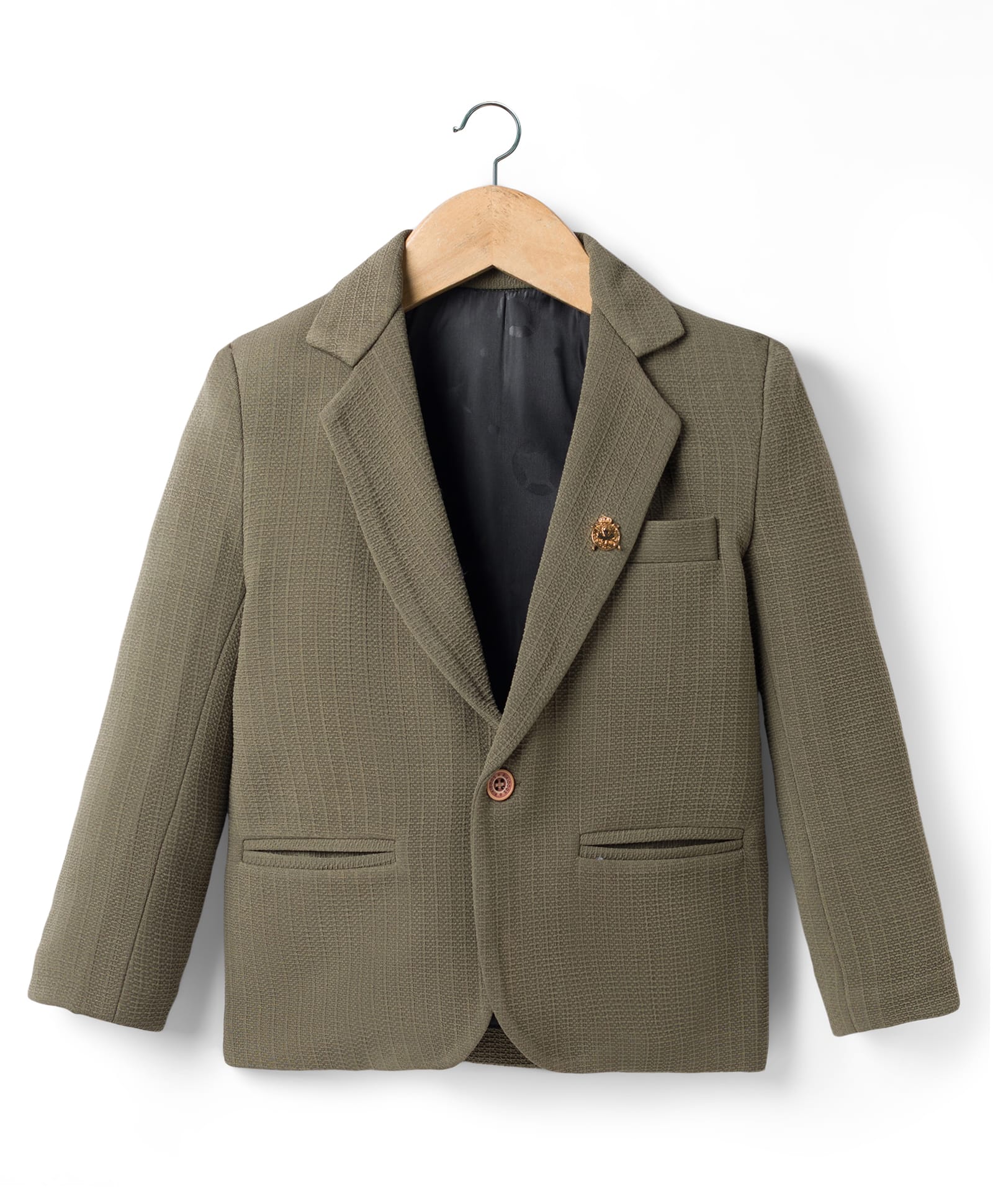 Rikidoos Embosis Hosiery Woven Full Sleeves Solid Blazer - Brown-picture-13