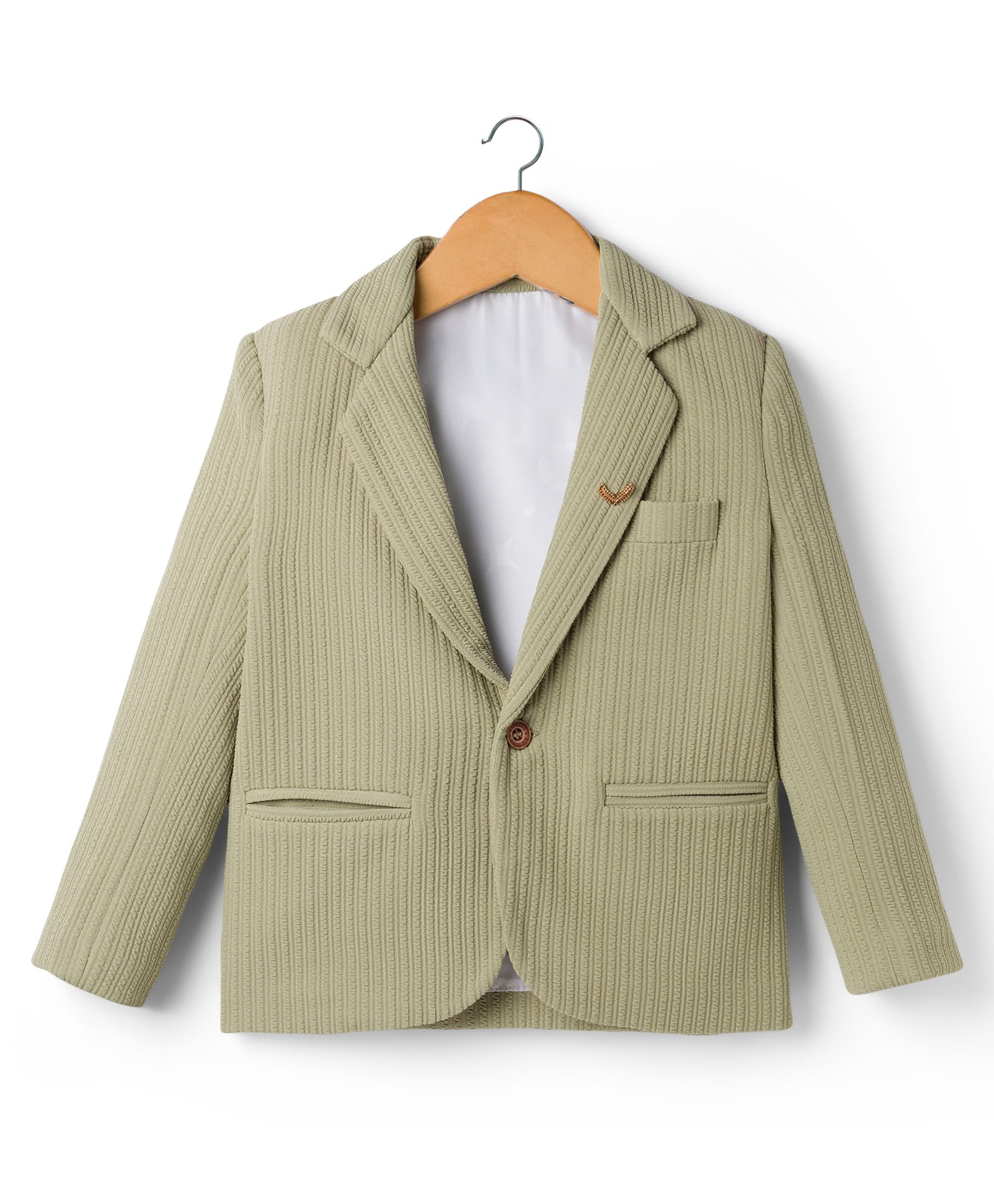 Rikidoos Embosis Hosiery Woven Full Sleeves Solid Blazer - Light Green-picture-20