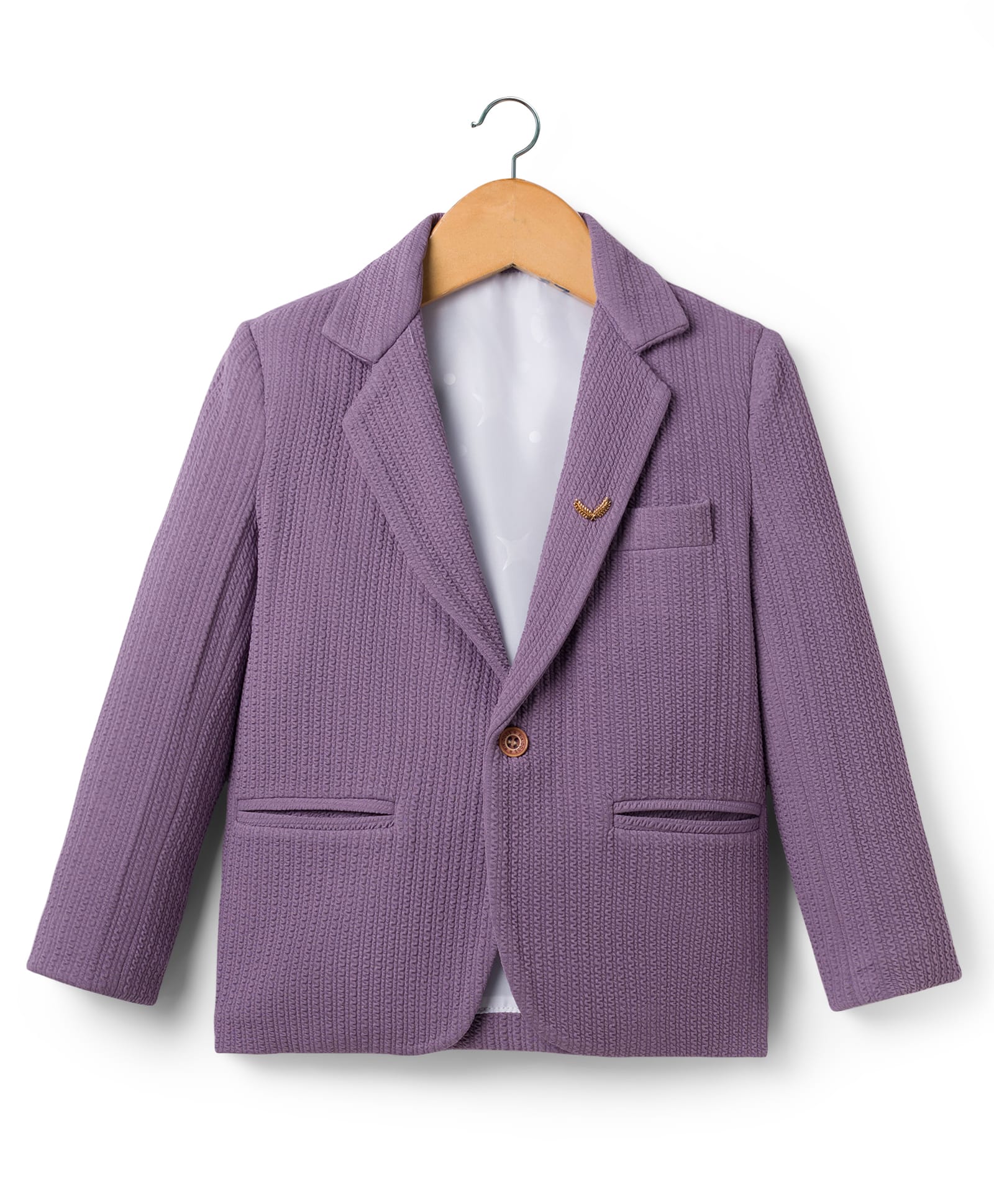 Rikidoos Embosis Hosiery Woven Full Sleeves Solid Blazer - Purple-picture-14