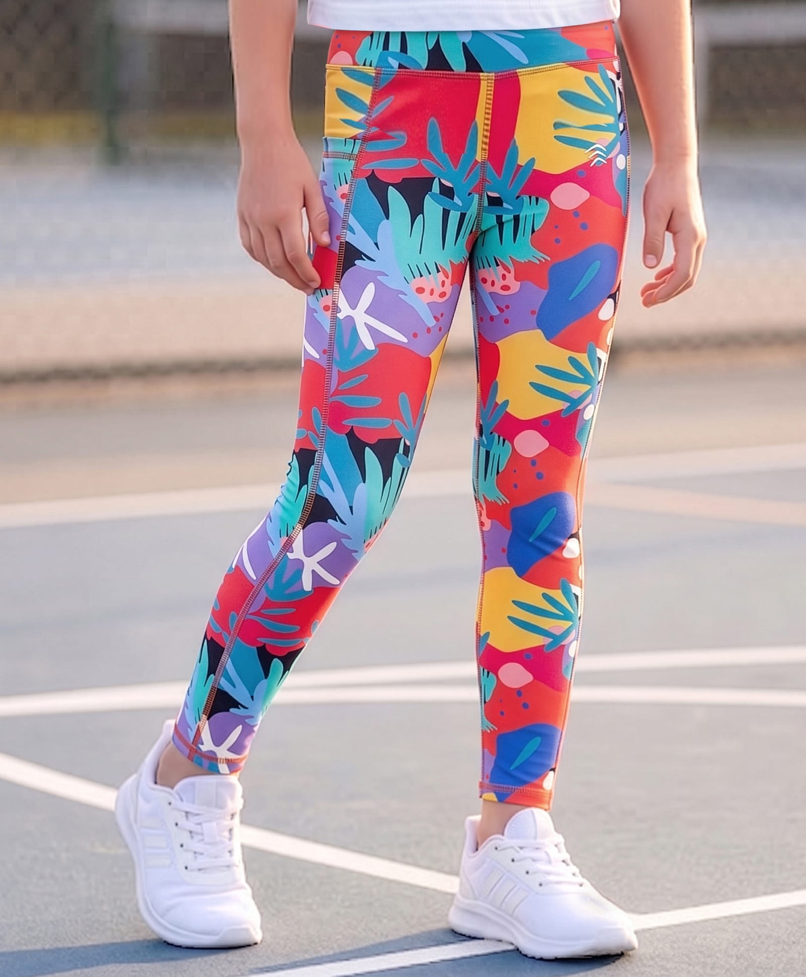 Pine Active Knit Full Length Leggings with Leaf Print - Multicolor-picture-10