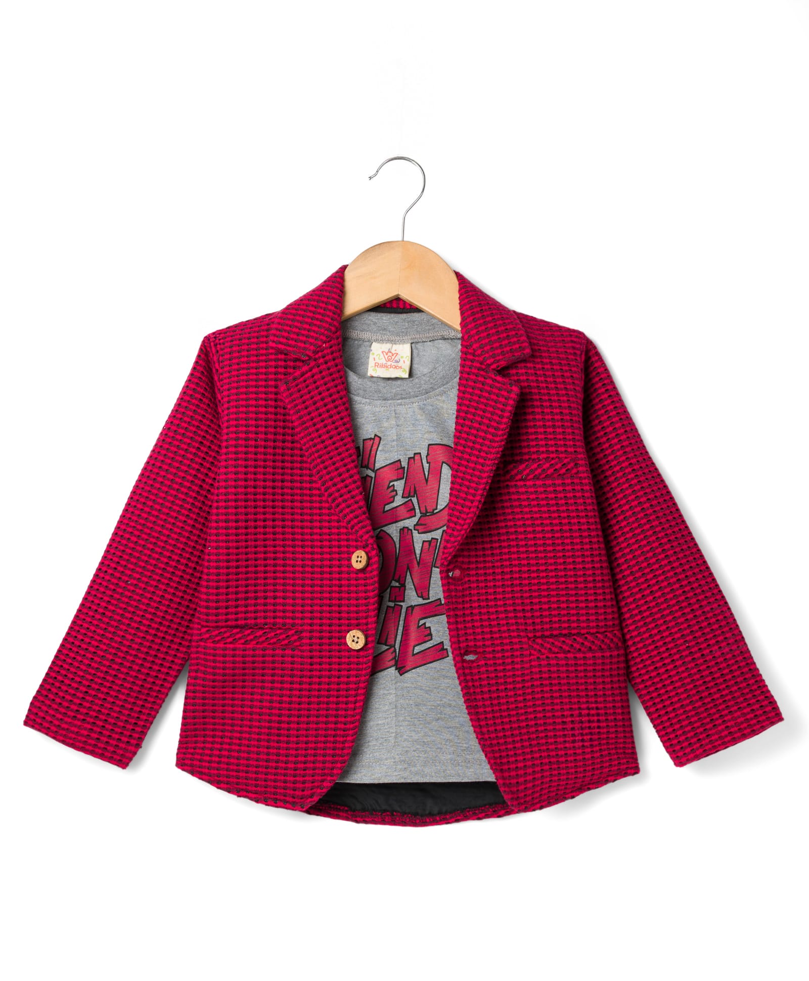 Rikidoos Embosis Hosiery Woven Full Sleeves Party Blazer with Text Printed T-Shirt - Maroon-image-49