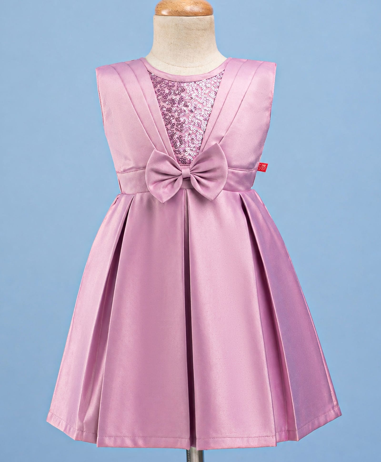Twetoons Satin Woven Sleeveless Party Dress with Sequin Detailing & Bow Applique - Purple-image-47