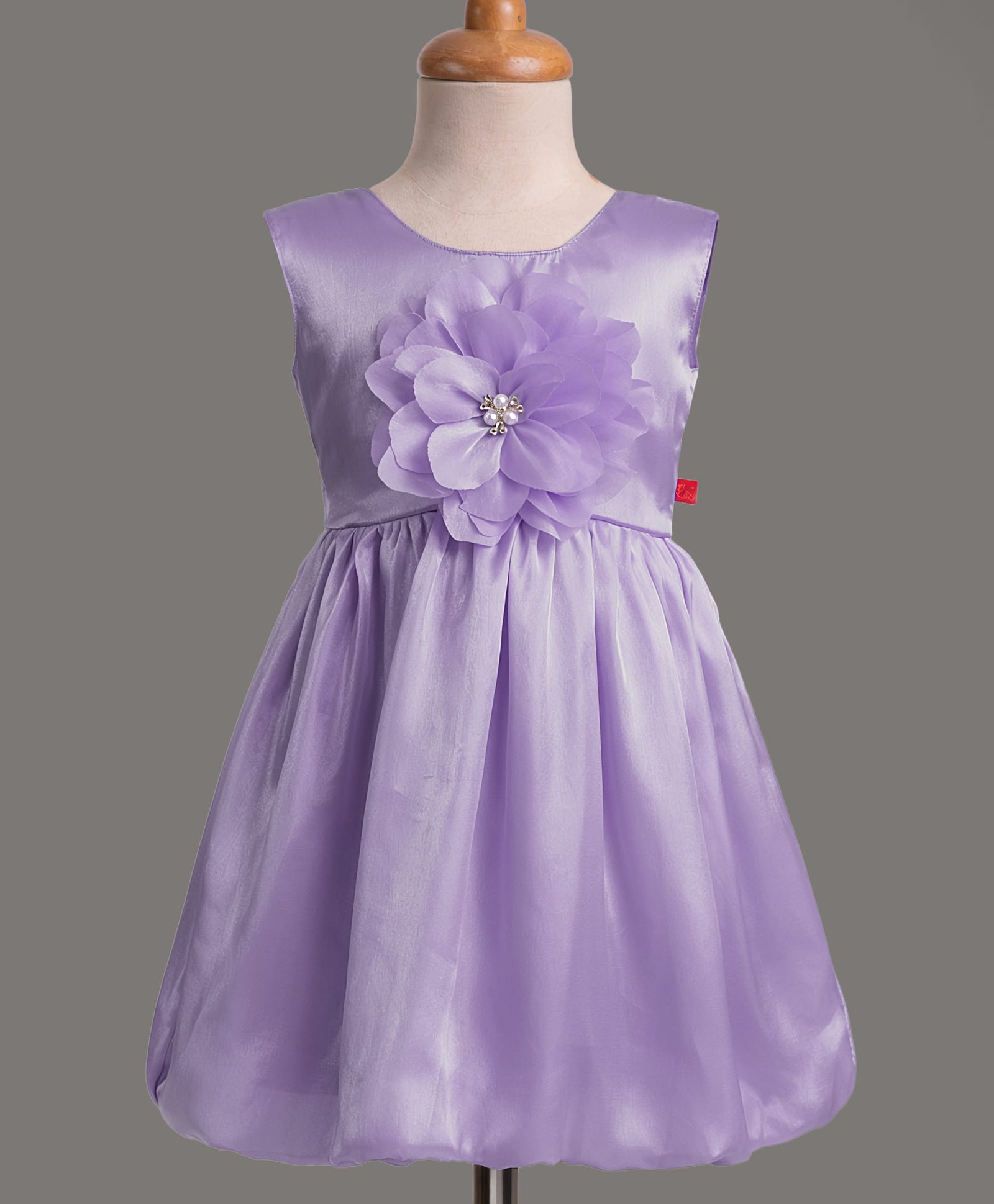 Twetoons Satin Woven Flared Sleeveless Party Dress With Corsage - Purple-image-48