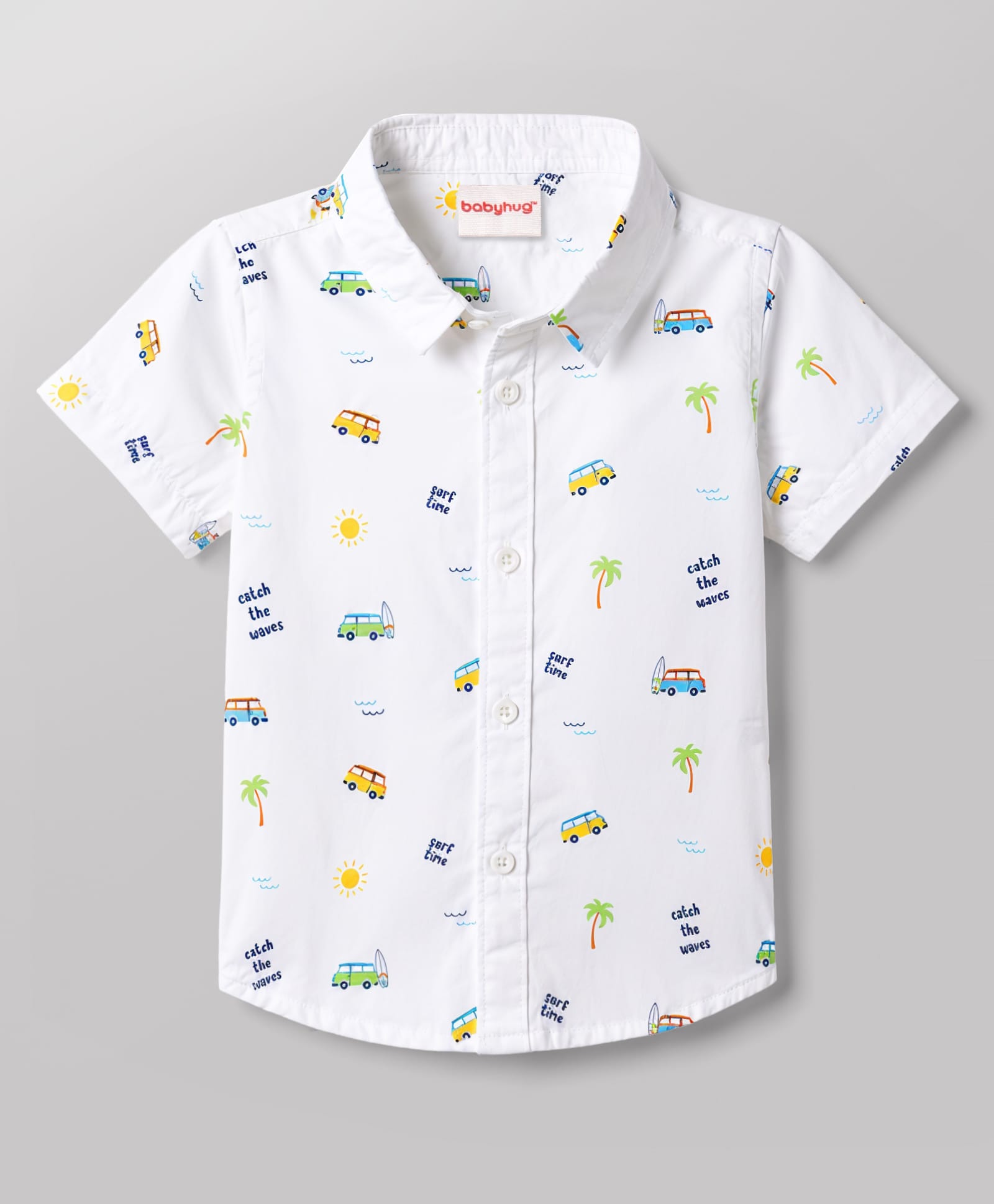 Babyhug Cotton Woven Half Sleeve Regular Collar Beach Theme Shirt White 2-3 Years-picture-20