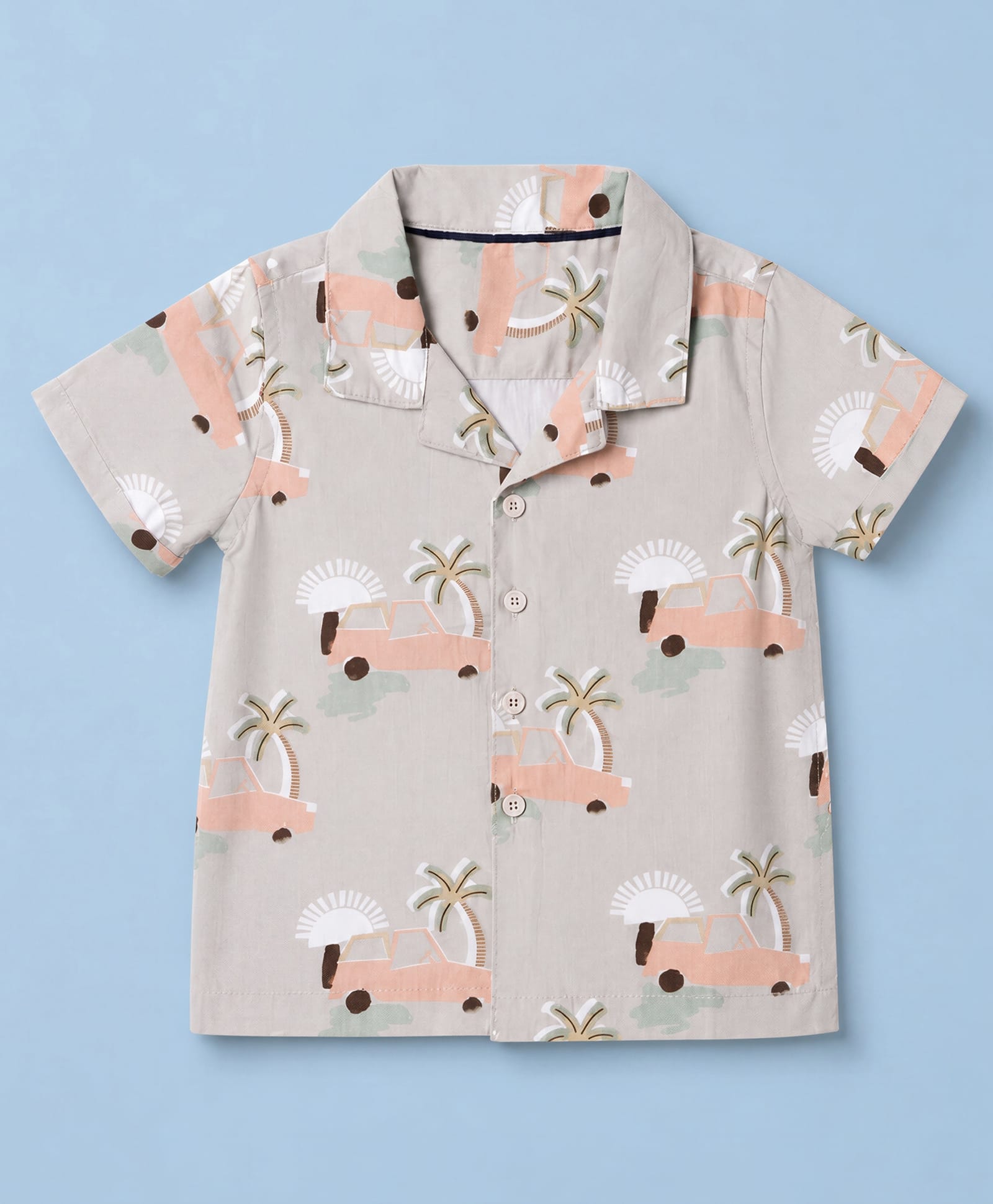 Babyhug Cotton Woven Half Sleeves Shirt with Tropical & Vehicle Print - Light Peach-picture-20
