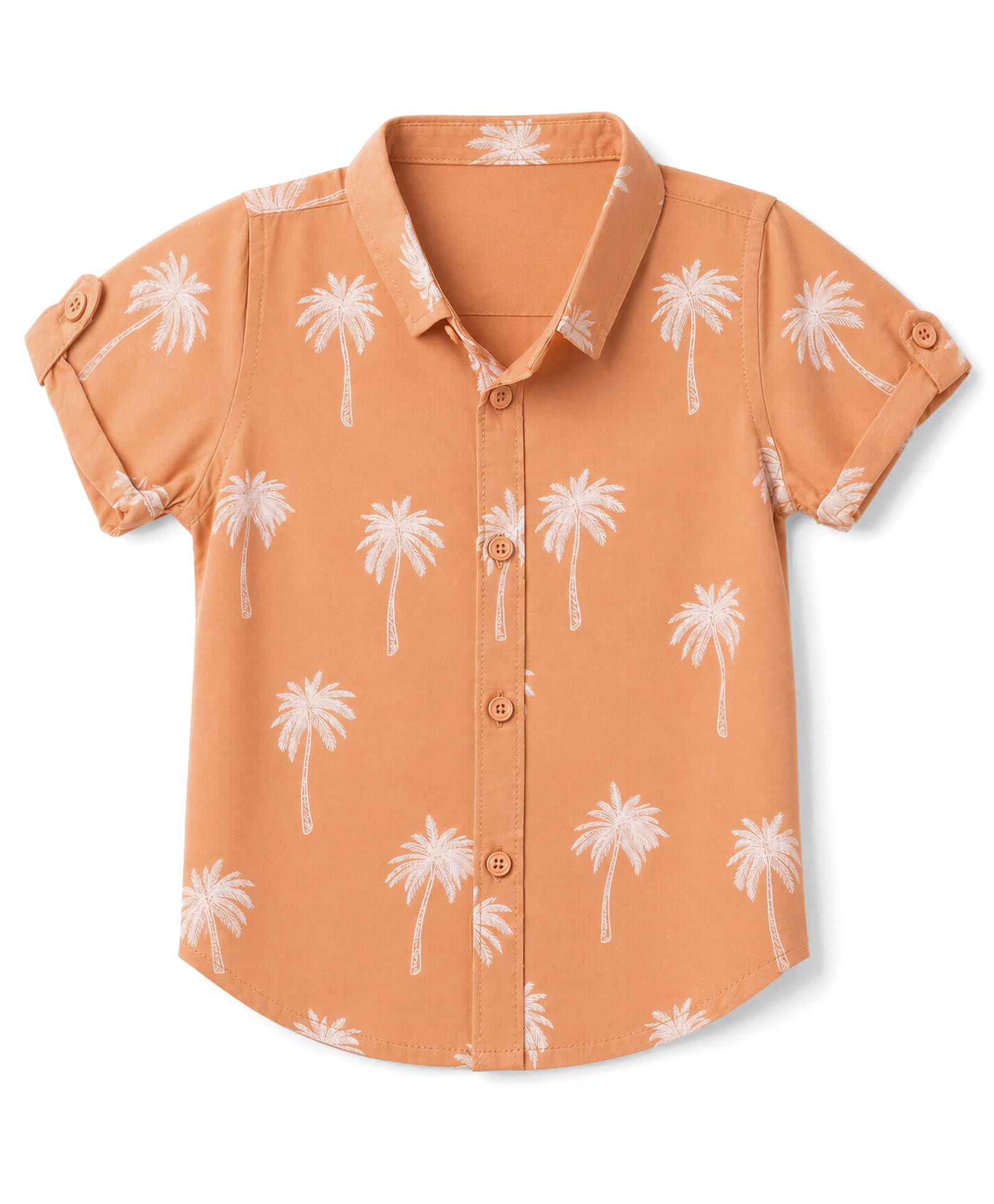 Babyhug Cotton Woven Half Sleeves Shirt with Palm Tree Print - Peach-image-15