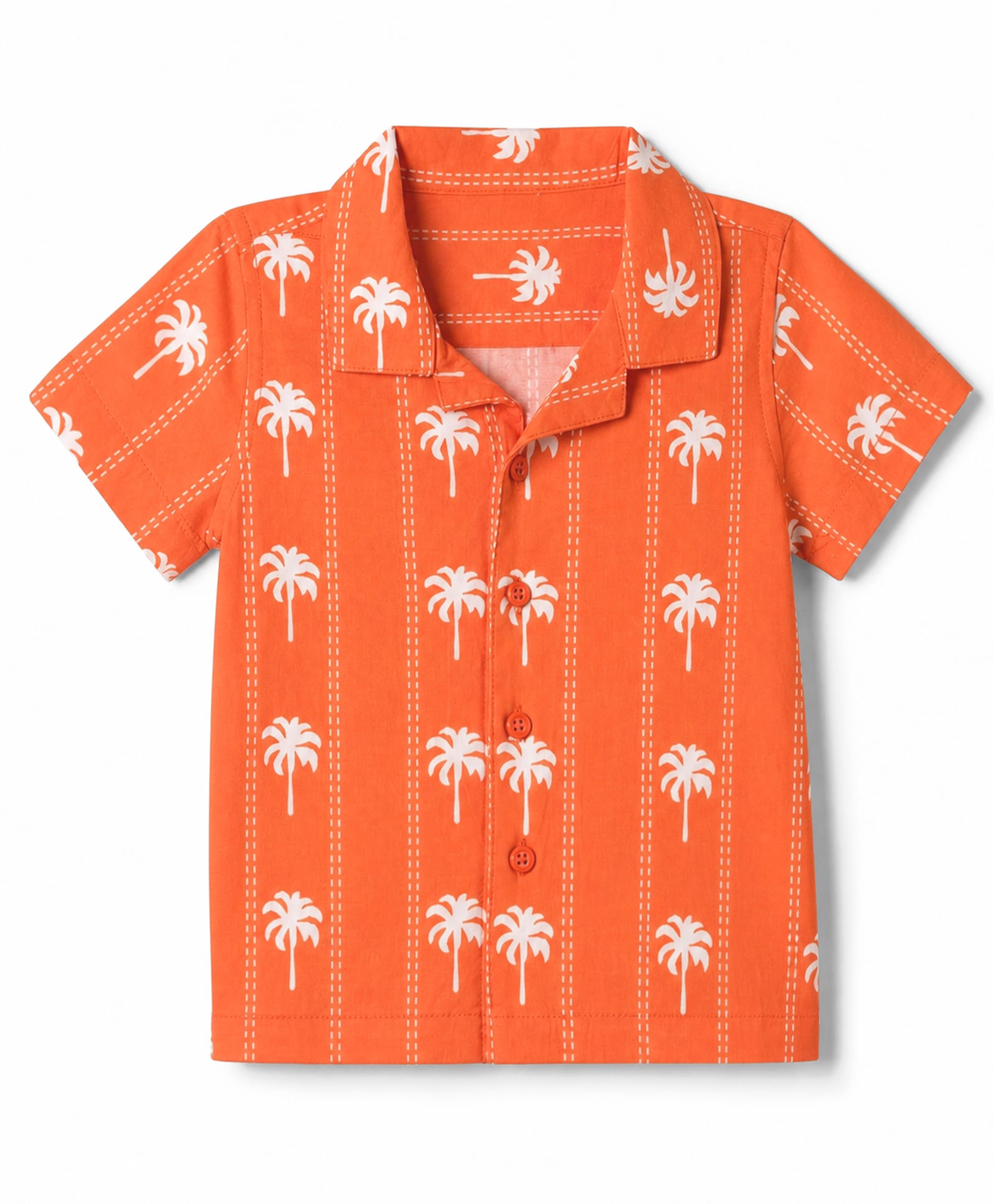 Babyhug Half Sleeve Cotton Woven Resort Collar Printed Shirt with Palm Tree Print -Orange-image-45