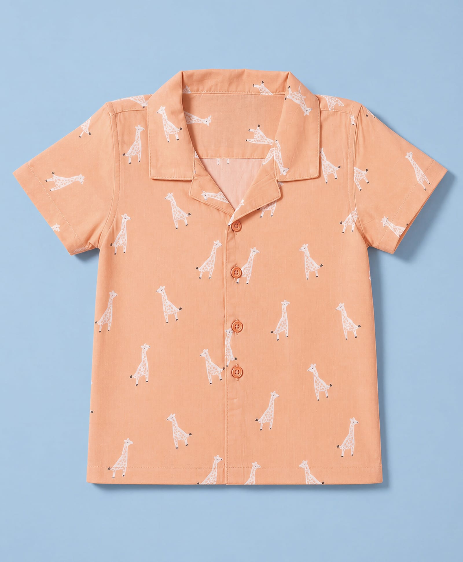 Babyhug Cotton Woven Half Sleeves Shirt with Giraffe Print - Peach-image-34