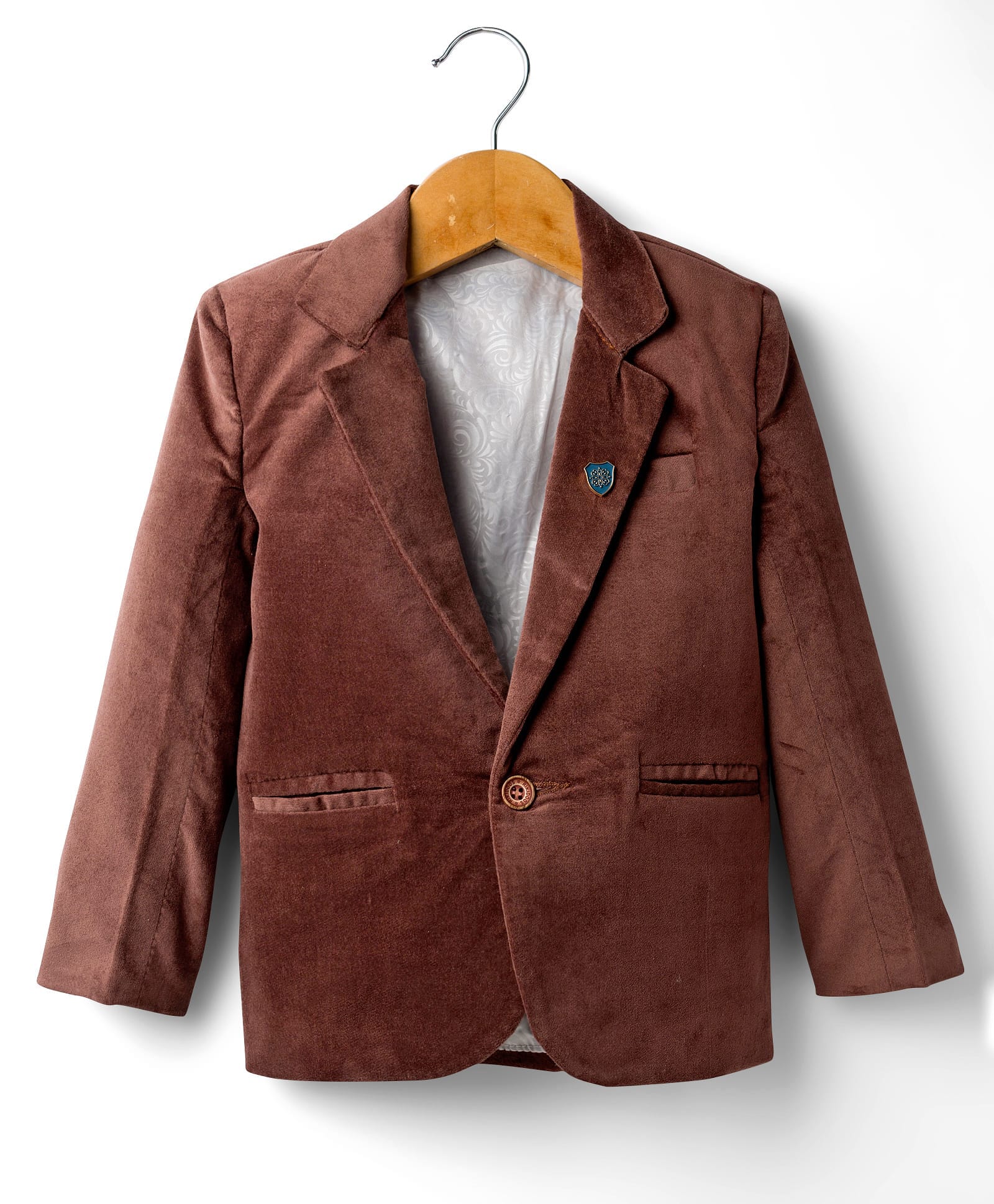 Rikidoos Velvet Woven Full Sleeves Solid Blazer - Brown-picture-18