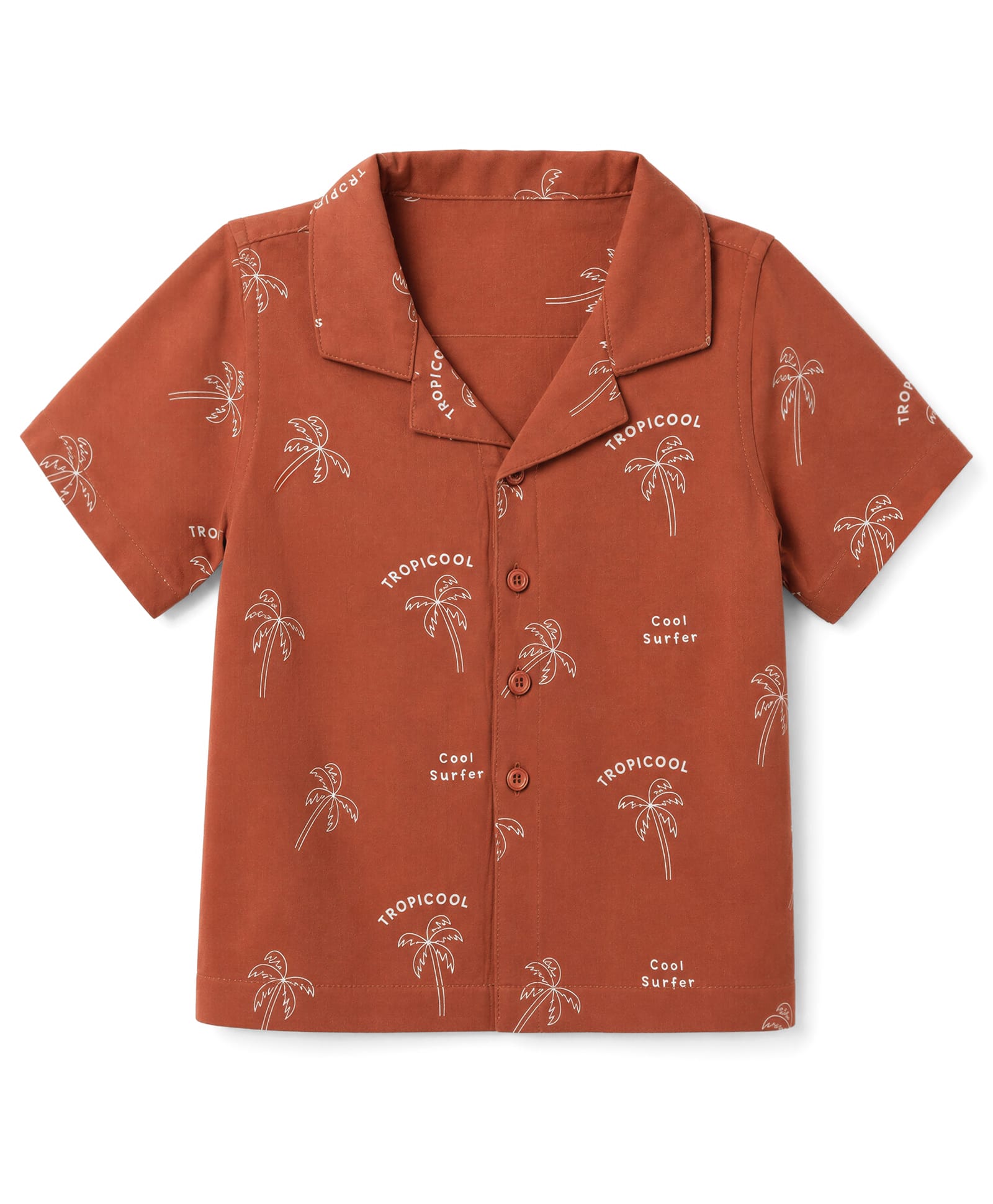 Babyhug Cotton Woven Half Sleeves Shirt with Tropical & Text Print - Rust Orange-image-21
