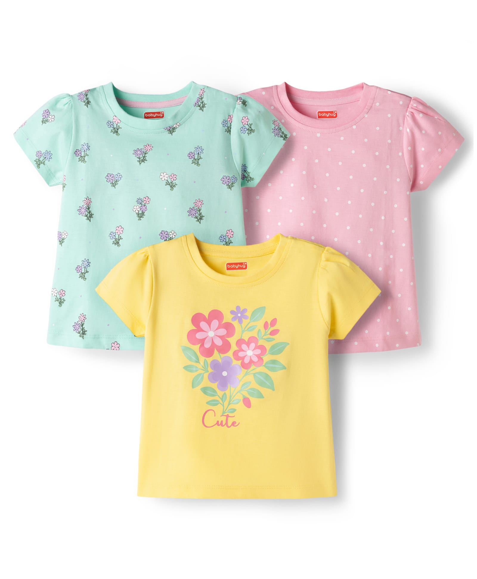 Babyhug Cotton Knit T-Shirts Half Sleeves with Graphics Pack of 3 Multi Color 6-9 Months-image-41