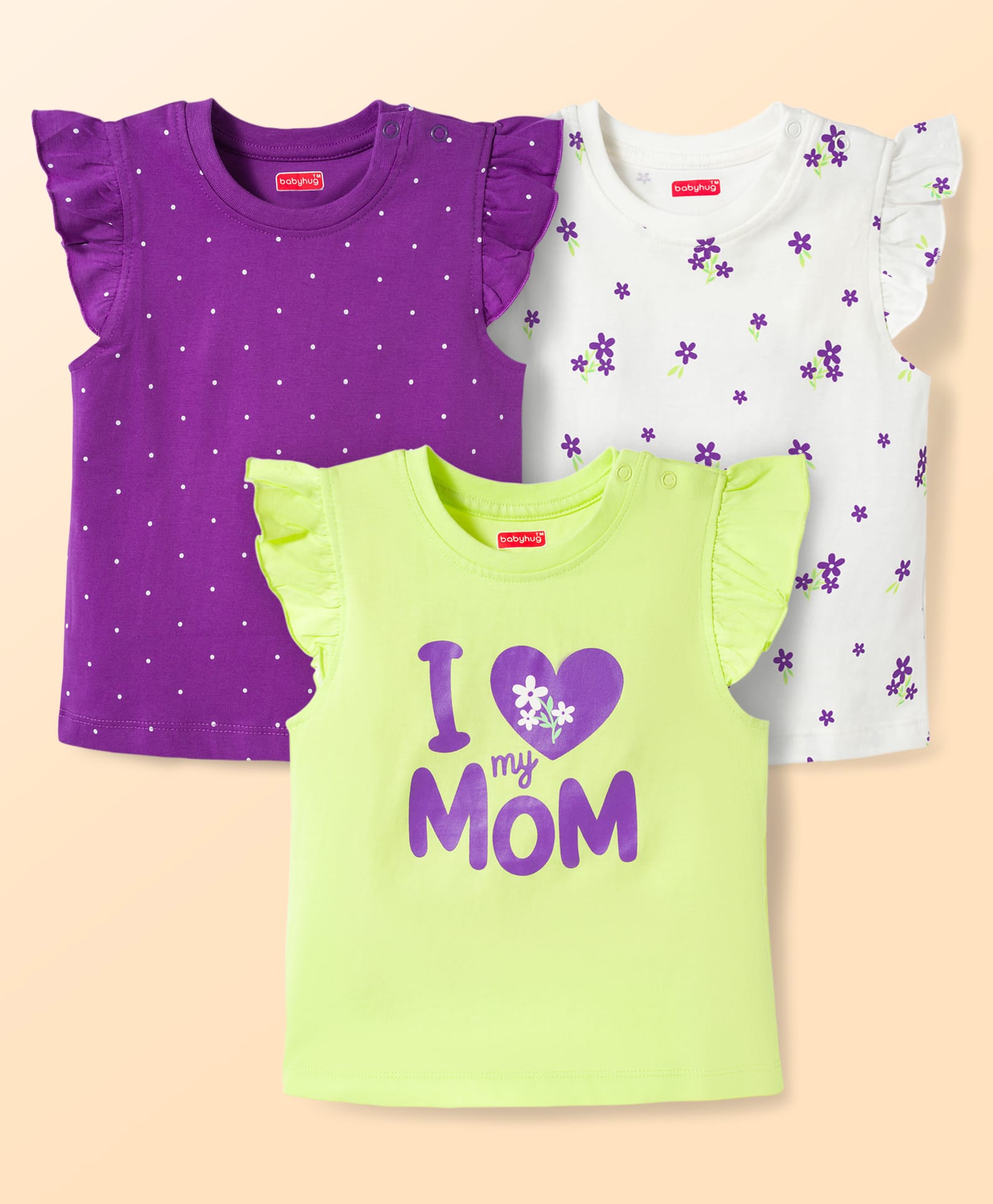Babyhug Cotton Knit T-Shirts with Graphics Pack of 3 Multi Color 9-12 Months-image-3