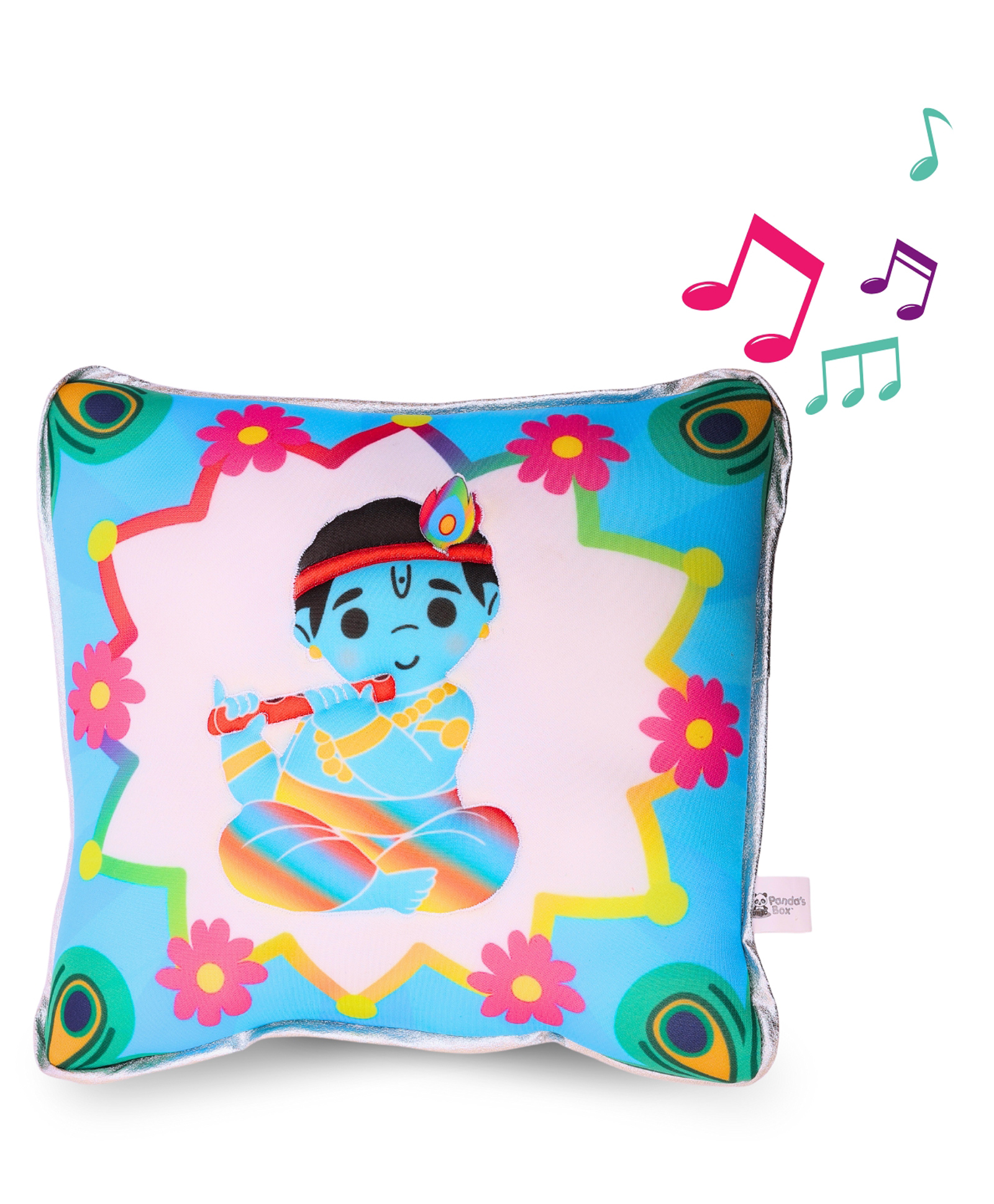 Panda's Box Krishna Mantra Chanting Plush Pillow | Super Soft Huggable Cushion I Musical Sound Toy - Blue-image-4