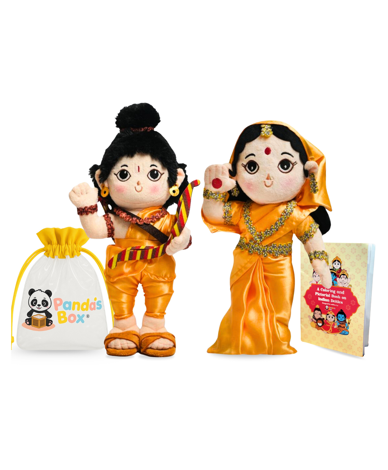 Panda's Box Height 30 cm Baby Rama & Devi Sita Duo (Non-Musical) Soft Plush Stuffed Toy Non-Toxic, Safe Divine Birthday & Festive Gift For Babies, Kids Free Colouring Book-image-20