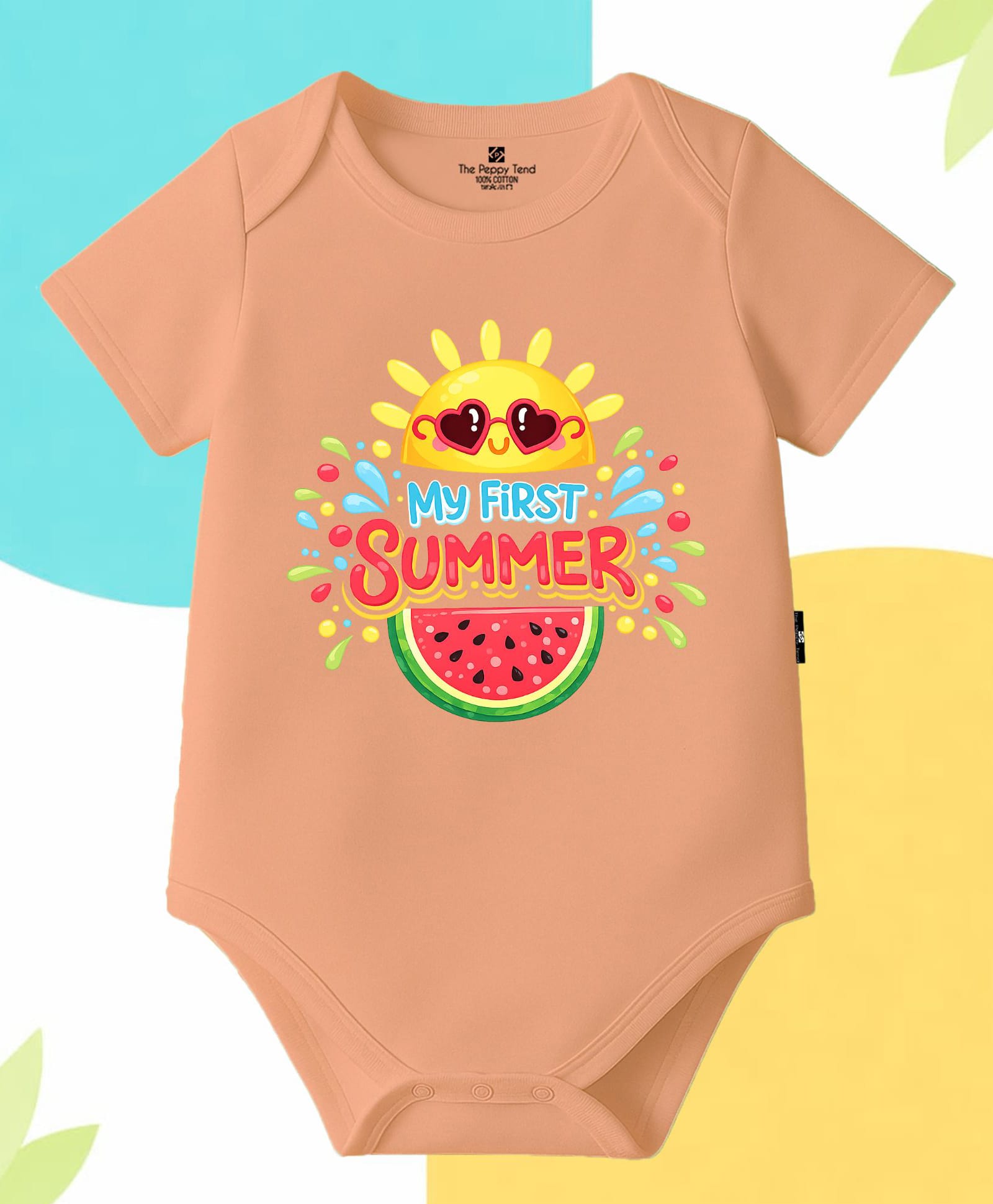 The Peppy Tend 100% Cotton Knit Half Sleeves My First Summer Text Printed Onesie - Peach-picture-15