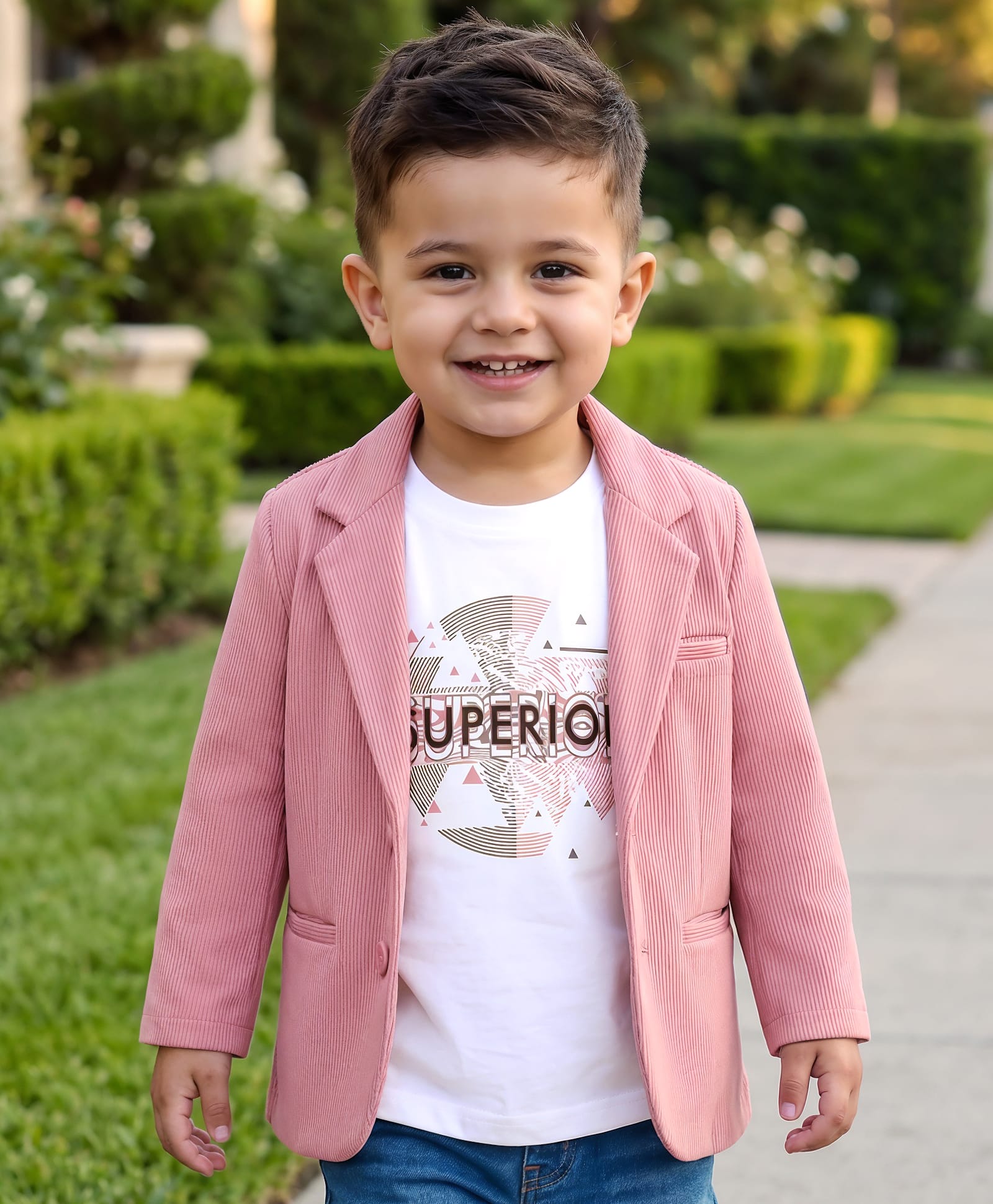Babyhug Knit Full Sleeves Solid Color Party Wear Blazer With Graphic Printed T-Shirt - Light Pink-picture-14