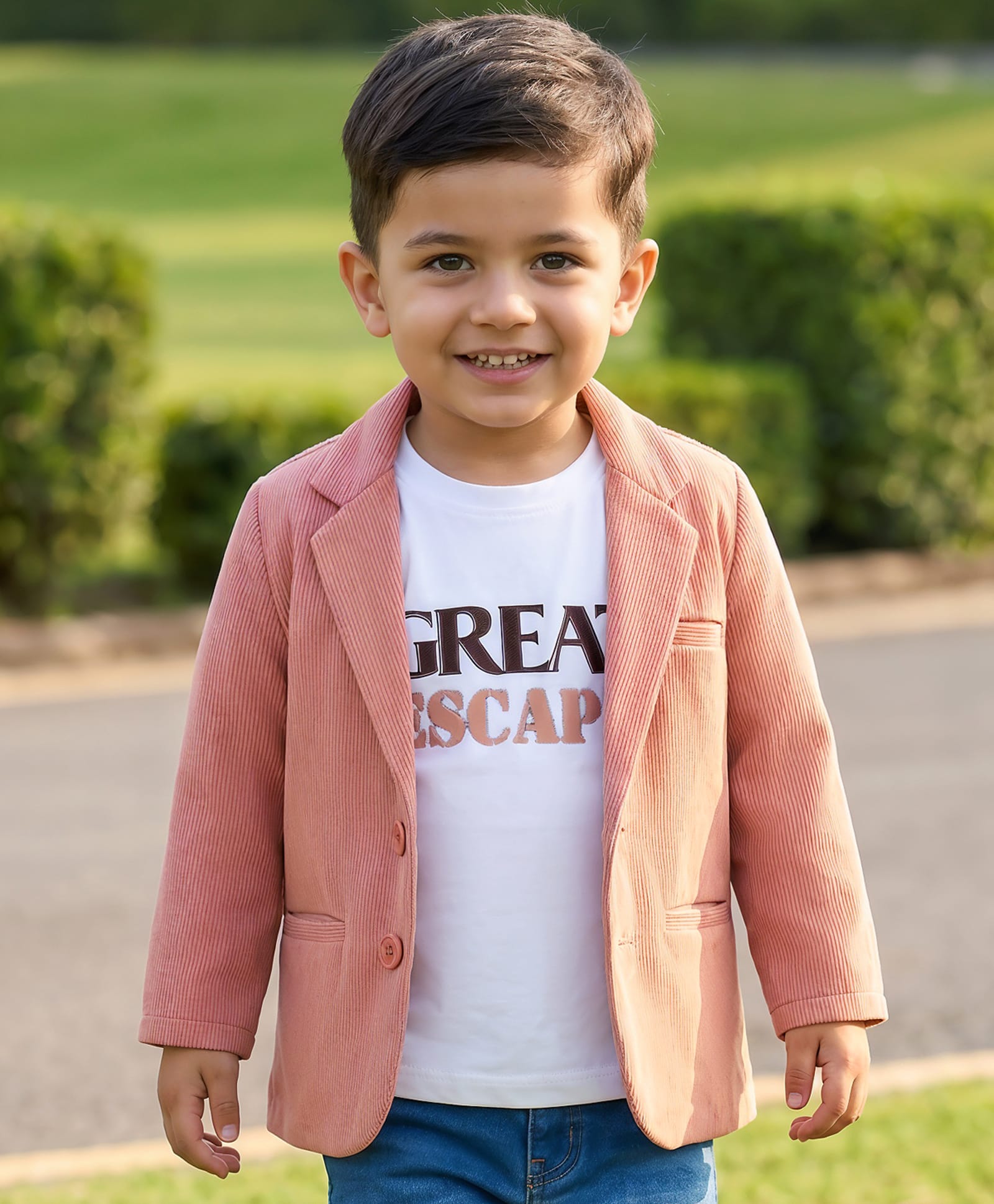 Babyhug Knit Full Sleeves Party Blazer With Printed T-Shirt - Peach-image-15