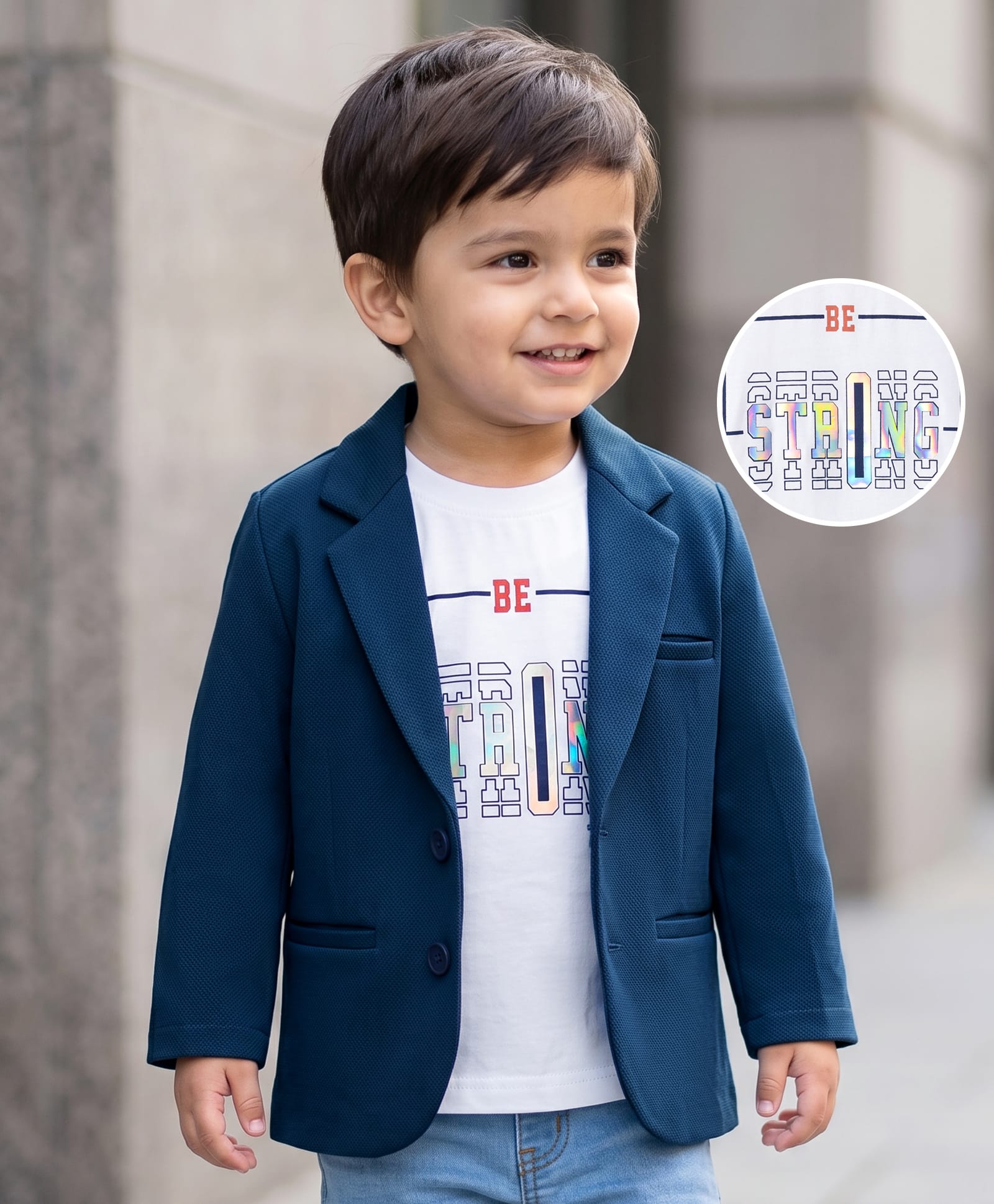 Babyhug Knit Full Sleeves Party Wear Blazer With Graphic Printed T-Shirt - Navy Blue-picture-34