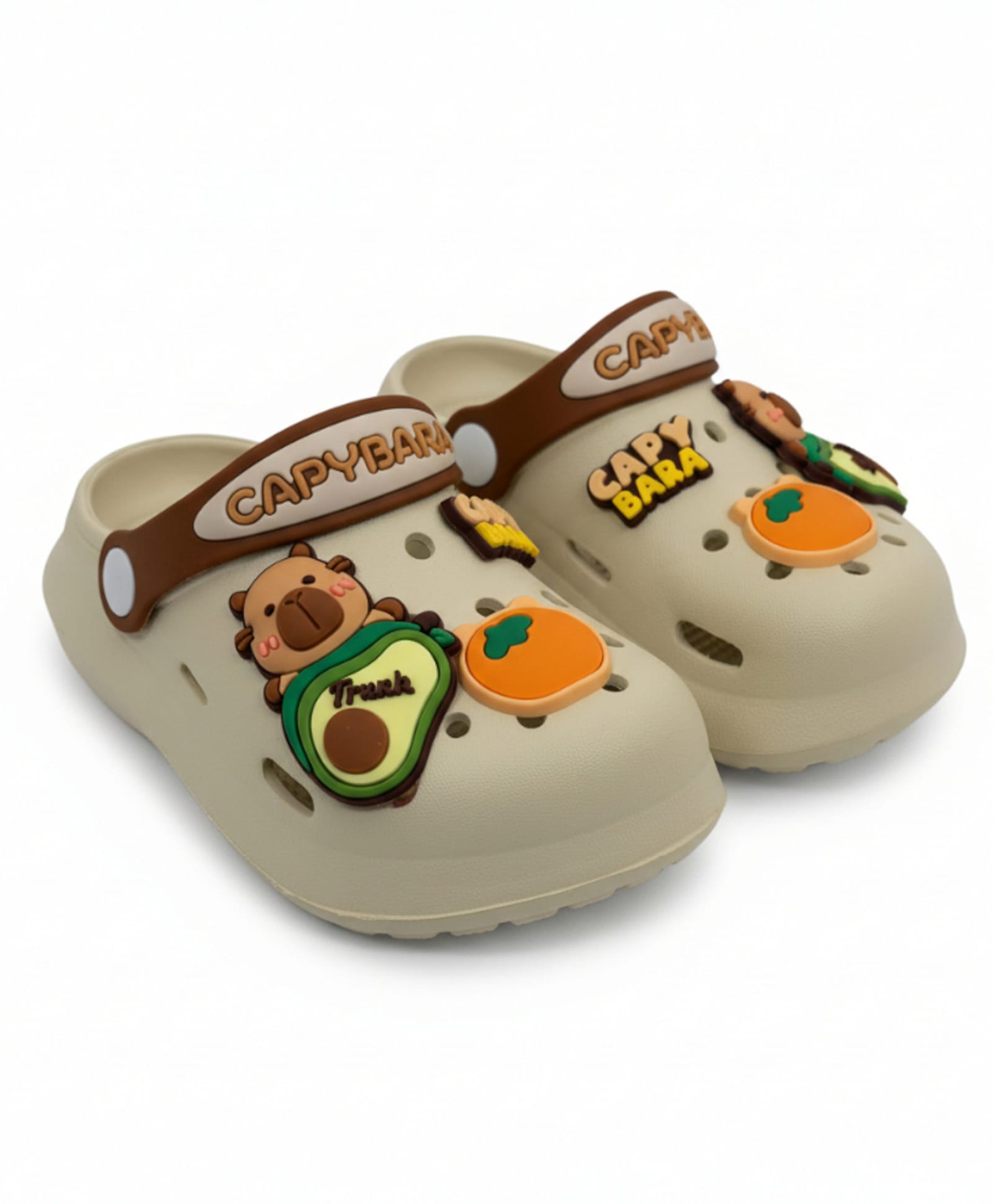 Lil Lollipop Animal & Veggies Applique Detailed Perforated Slingback Clogs - Cream