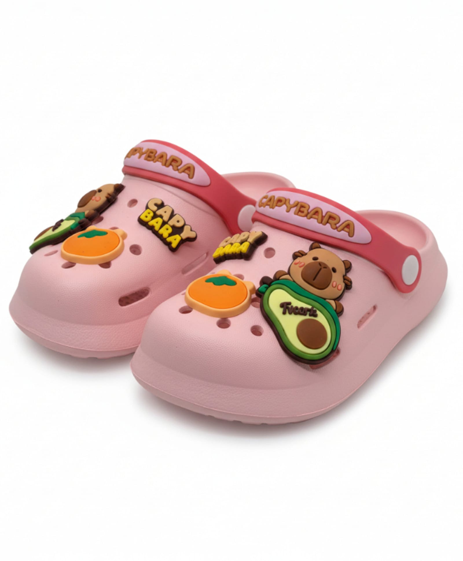 Lil Lollipop Animal & Veggies Applique Detailed Perforated Slingback Clogs - Pink