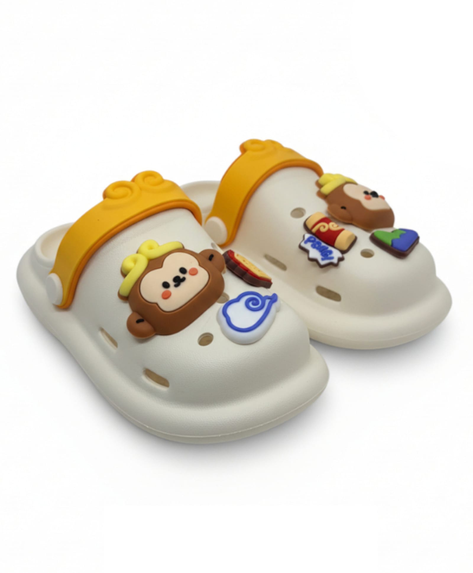 Lil Lollipop Monkey Applique Detailed Perforated Slingback Clogs - Cream-picture-27