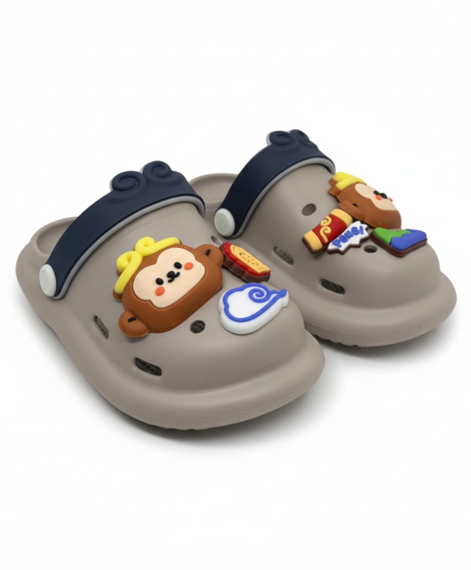 Lil Lollipop Monkey Applique Detailed Perforated Slingback Clogs - Grey