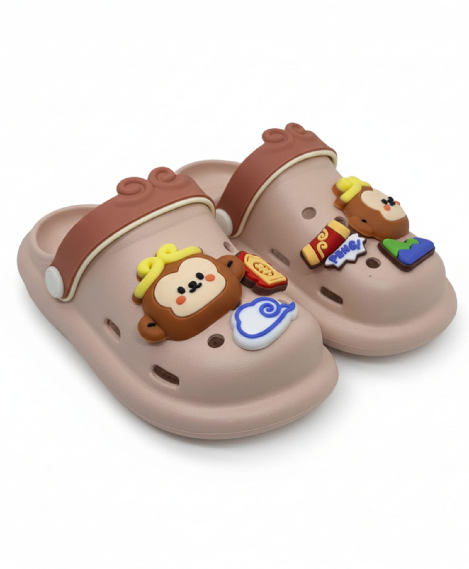 Lil Lollipop Monkey Applique Detailed Perforated Slingback Clogs - Brown-picture-18