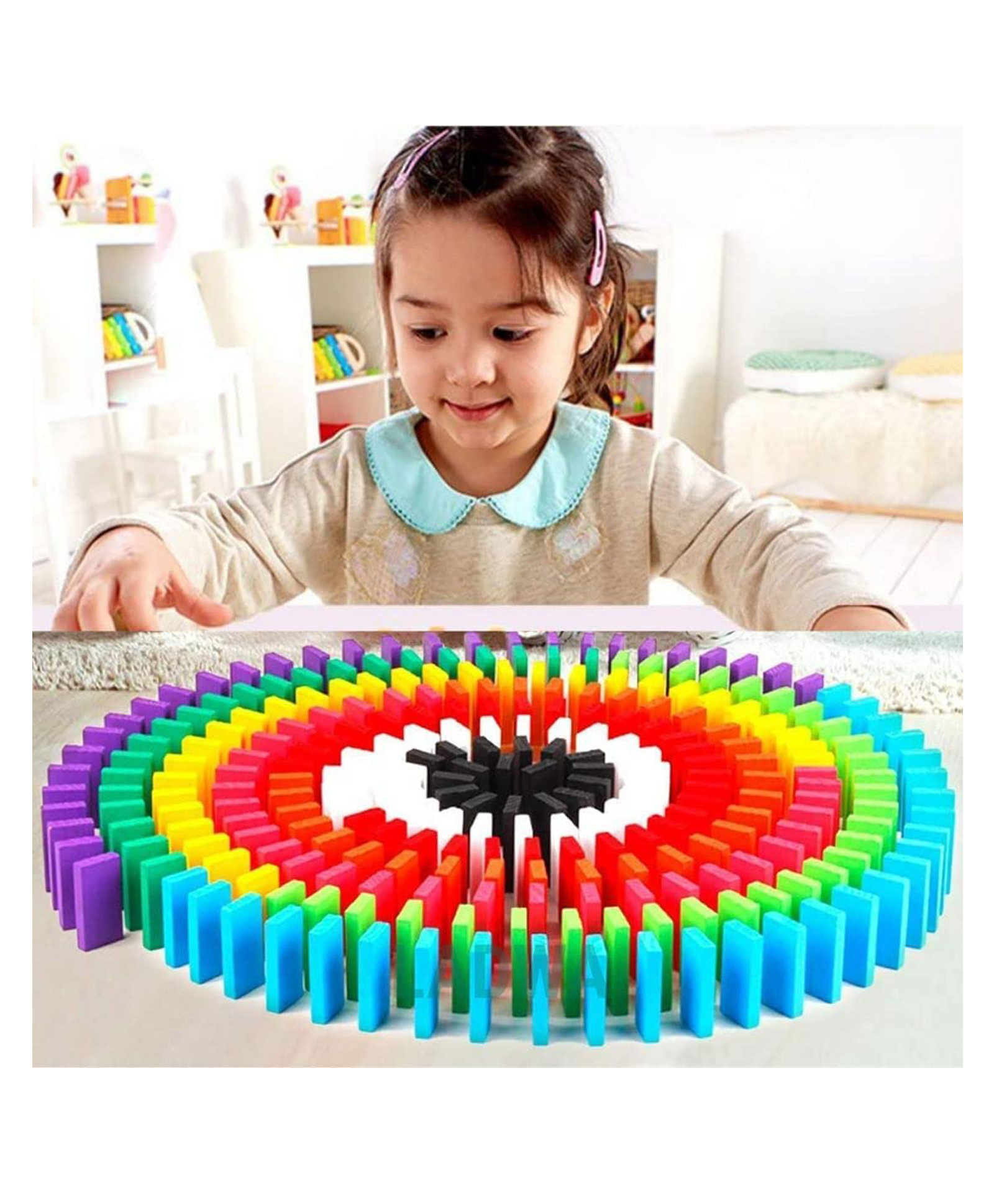 YAMAMA 100 Pcs Wooden Dominos Set, Educational Colorful Wooden Domino Blocks Kids Game, Montessori Early Educational Wooden Rainbow Dominoes Blocks Set - Multicolor-image-38