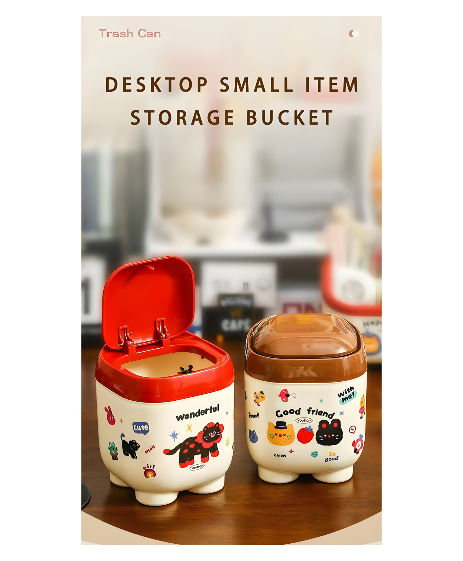 YAMAMA Click Clack Binny Small Storage Box, High-Appearance Level Creative Small Desktop Trash Can with Lid Premium Ins for Household Study Storage Boxes & Bins - (Pack of 1 - Color May Vary)-picture-41