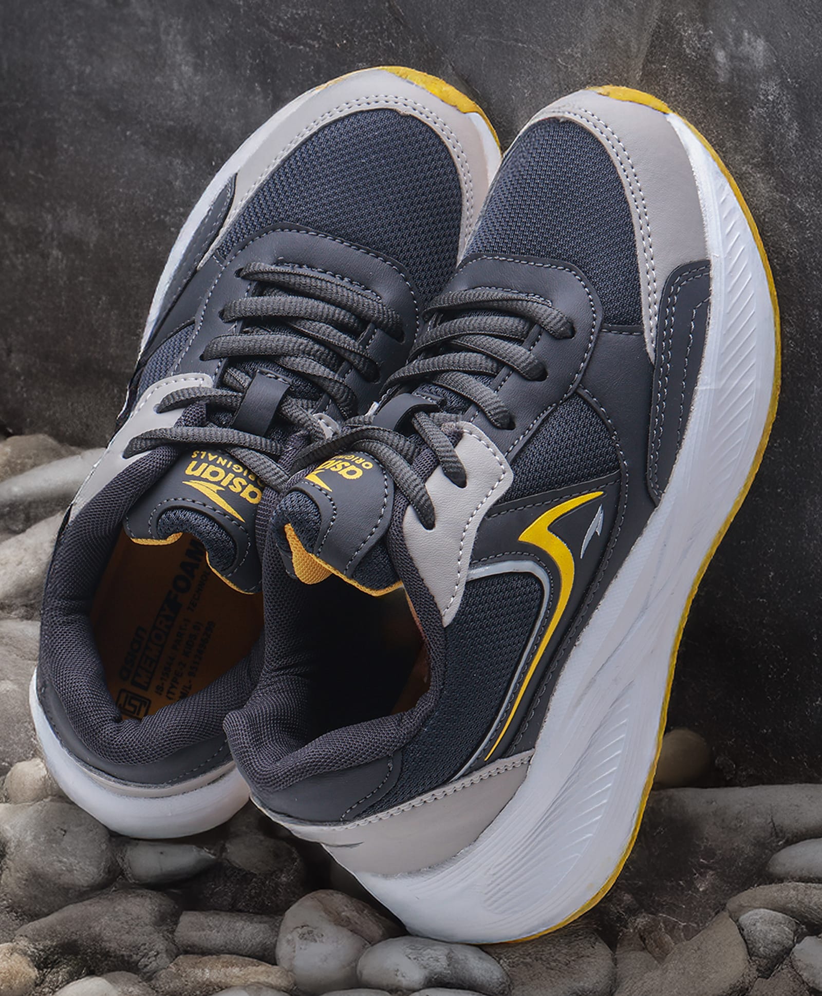 asian Colour Blocked Lace Up Shoes - Light Grey Dark Grey & Mustard-image-13