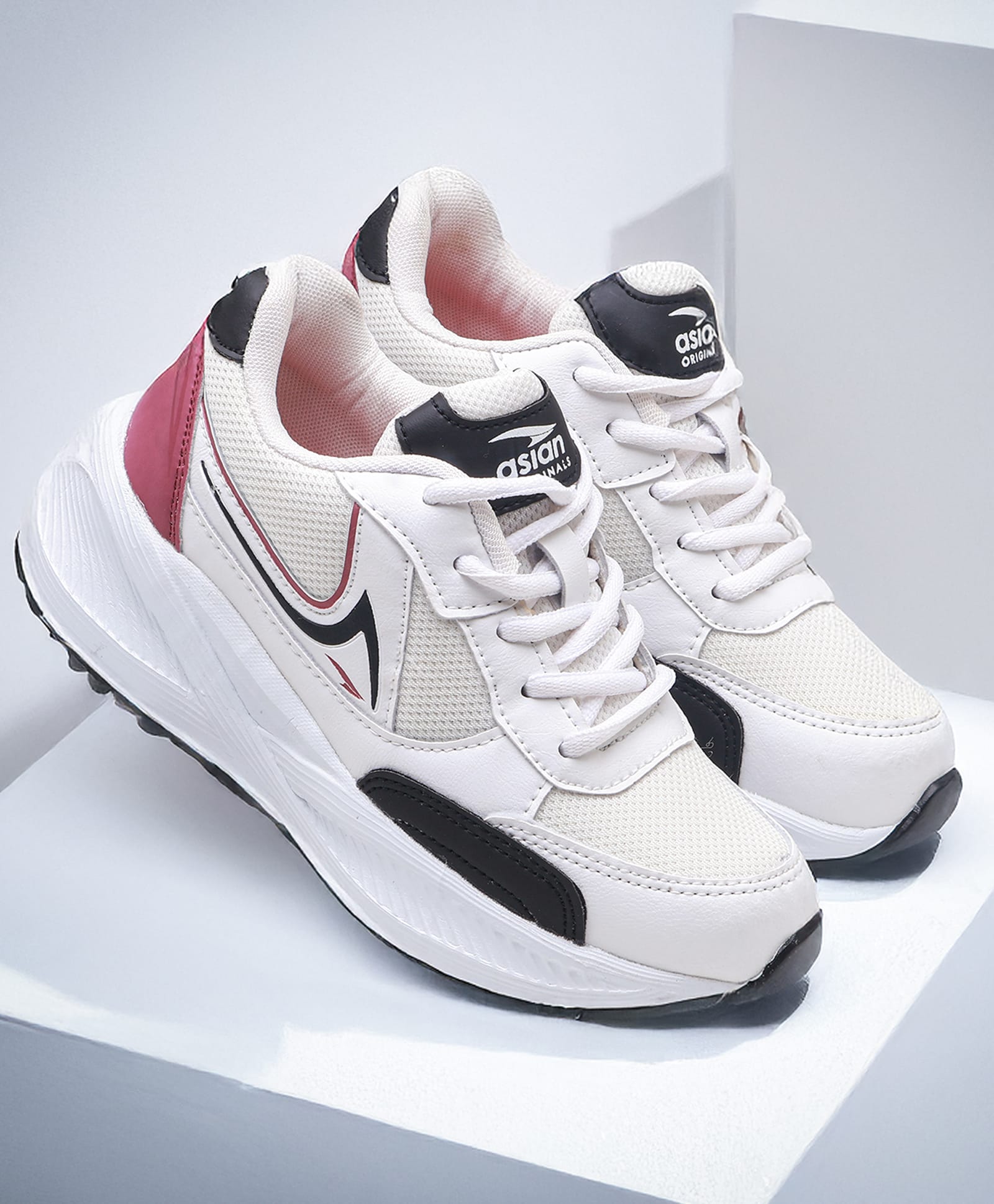 asian Colour Blocked Lace Up Shoes - Off White & Burgundy-picture-28