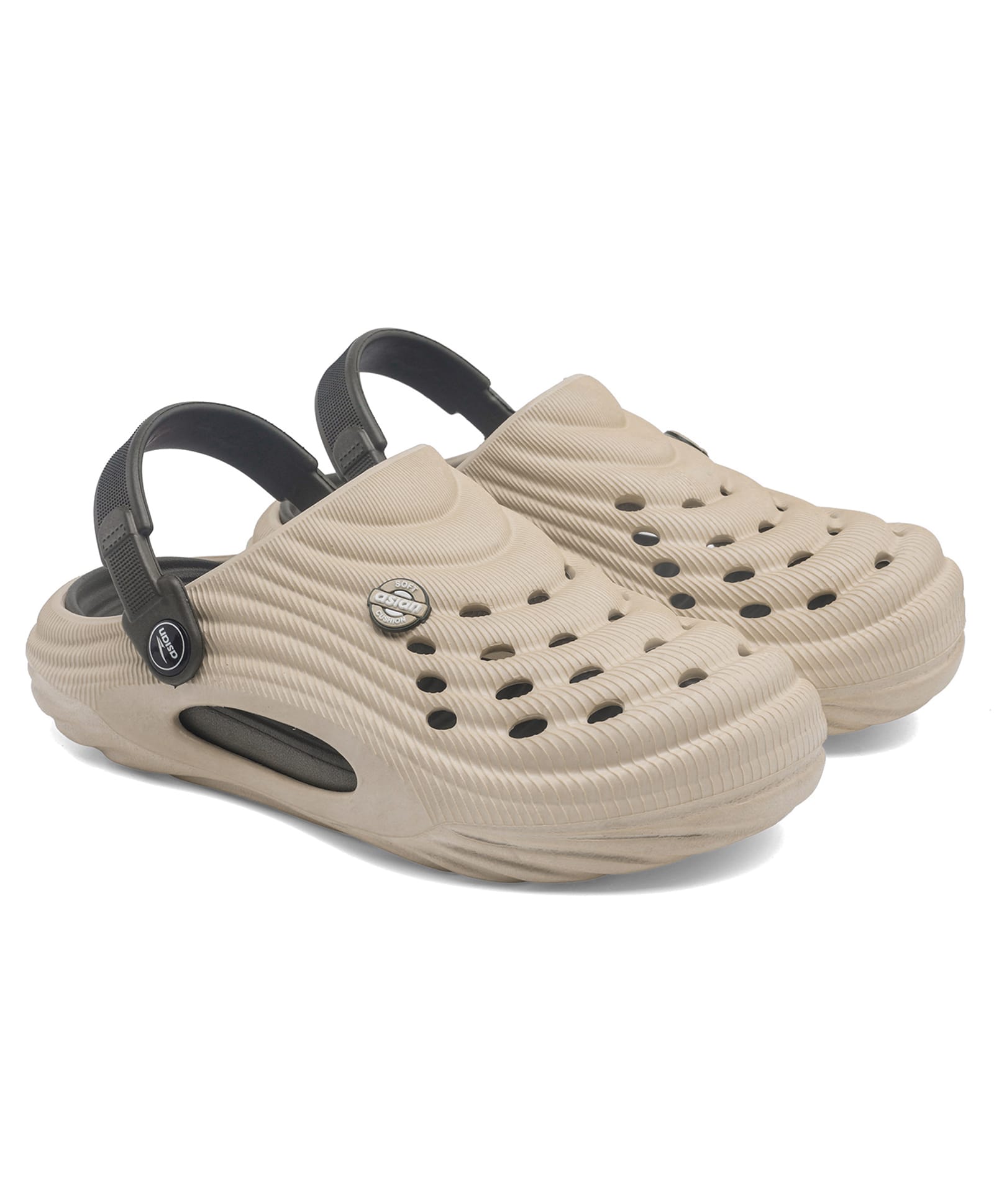 asian Colour Blocked Perforated Slingback Clogs - Beige & Olive-image-31