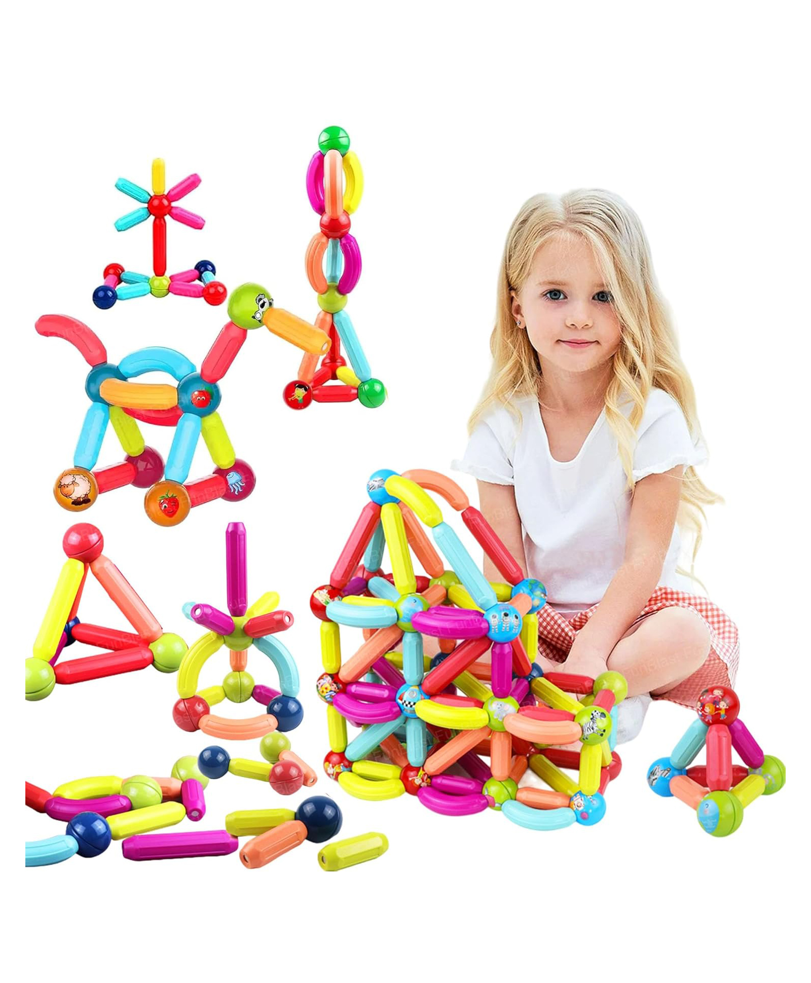 FunBlast Magnetic Sticks for Making Different Shapes and Models for Kids Set of 32 Pieces - Multicolor-picture-47