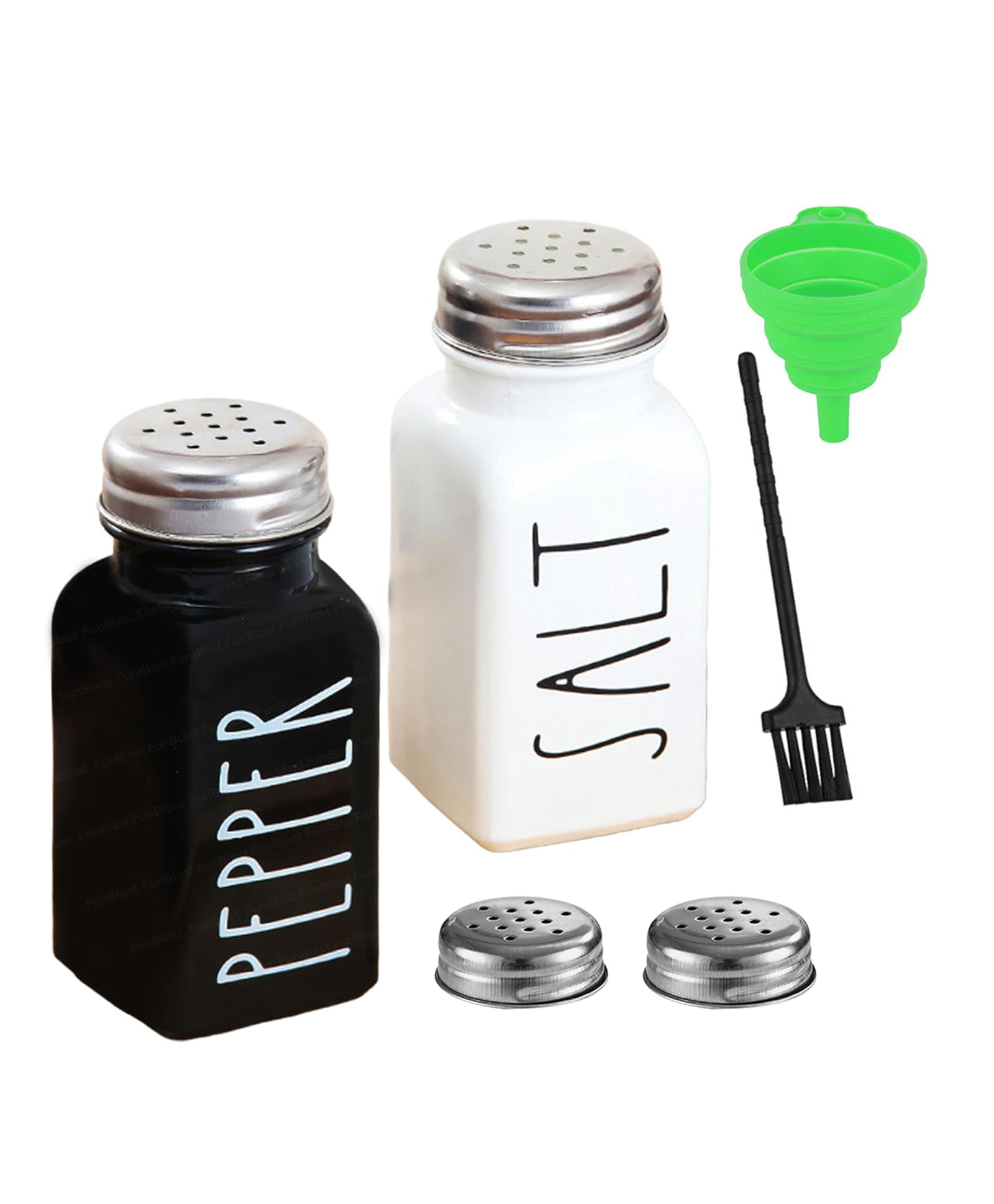 FunBlast Salt and Pepper Printed Glass Shakers with Stainless Steel Lid Pack of 2 Container (Multicolor)-image-5