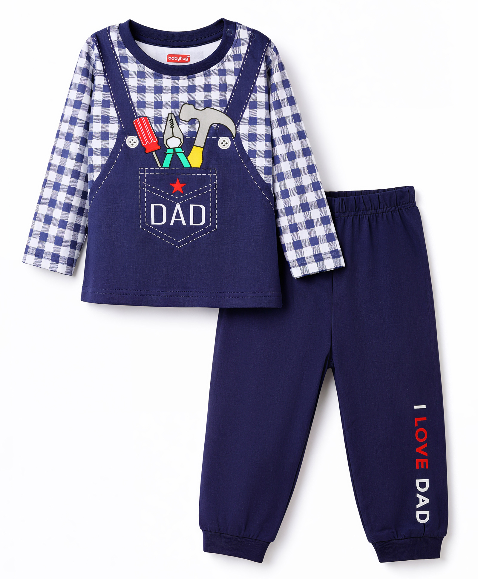 Babyhug Cotton Knit Full Sleeves T-Shirt & Pyjama Night-Suit With Dad Print - Navy Blue-image-25