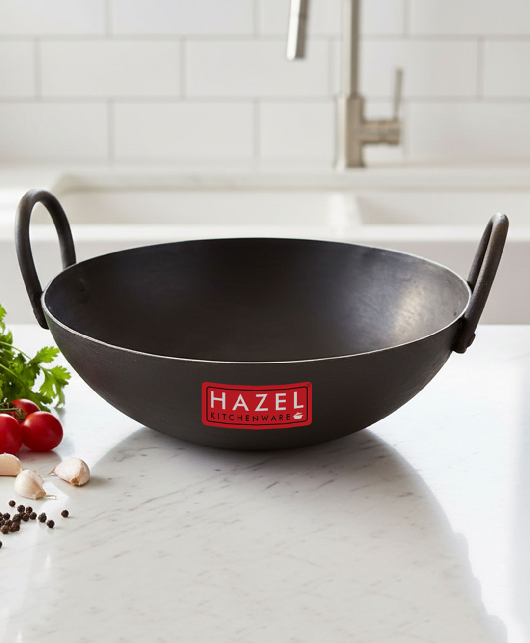 HAZEL Iron Kadhai with Black Handle, 26cm, 2.3L, Chemical-Free Lohe ki Kadhai | Traditional Healthy Cooking Utensils | Heavy Base Iron Wok-image-3