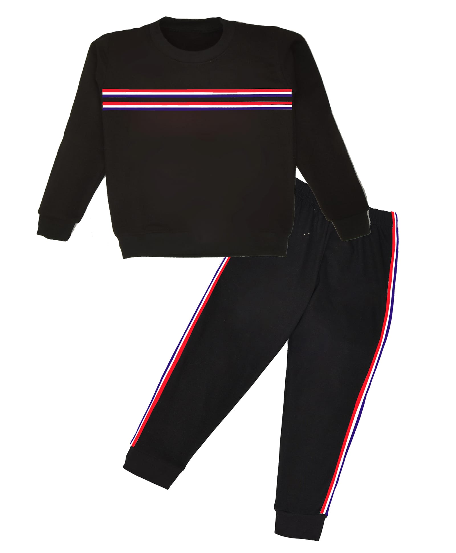 HRIT Cotton Knit Full Sleeves Placement Striped Tee & Pants Set - Black-picture-34