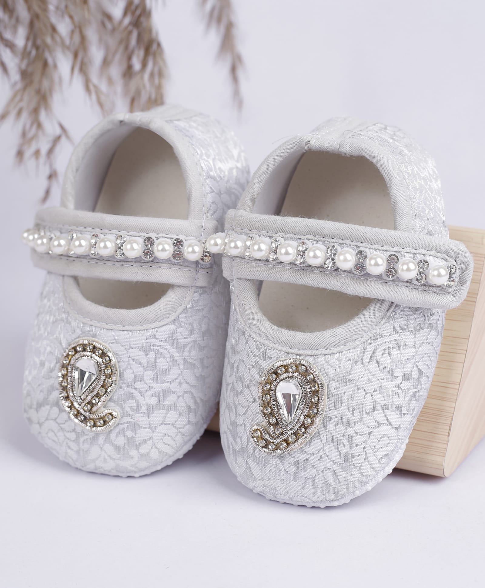 Coco Candy Stones & Pearls Embellished Velcro Closure Booties - Silver-picture-15