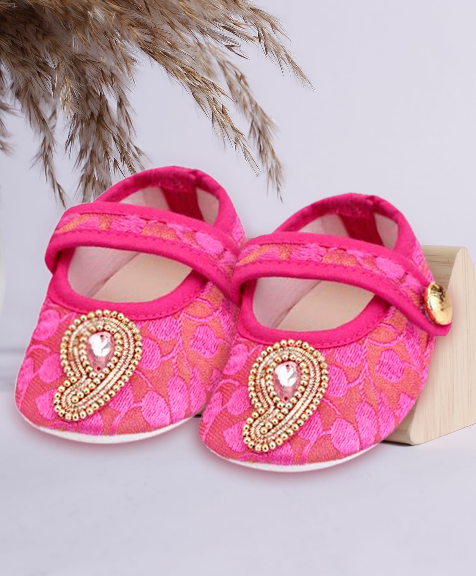 Coco Candy Stones & Beads Embellished Velcro Closure Booties - Dark Pink-picture-49