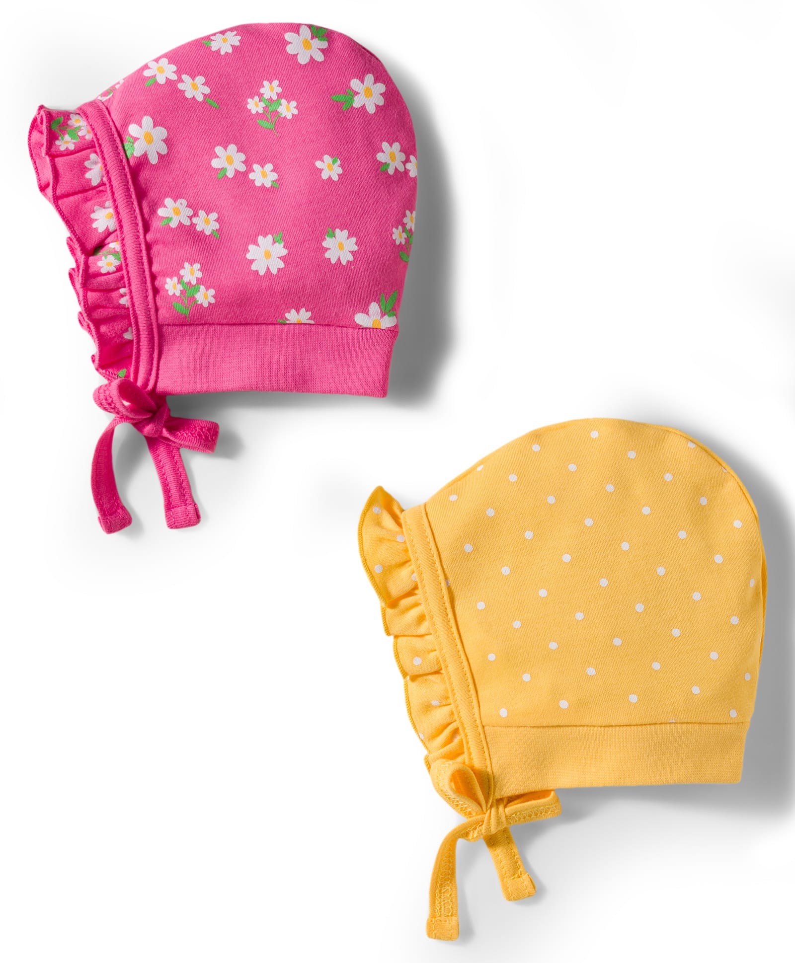 Babyhug 100% Cotton Knit Floral & Polka Dot Printed Caps with Knot Pack of 2 Multicolor - Diameter 18 cm-image-6