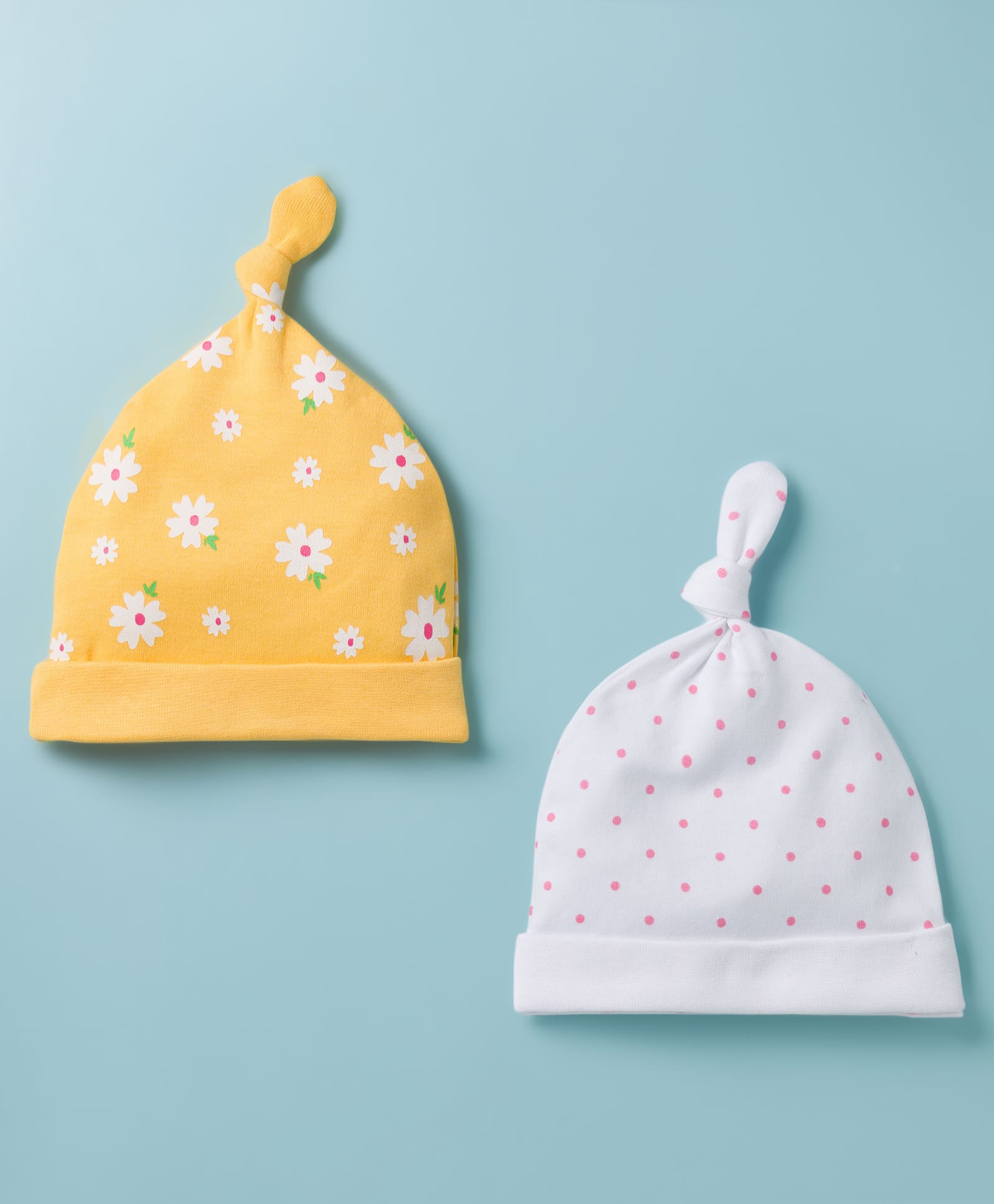 Babyhug 100% Cotton Knit Caps with Floral & Polka Dot Print Pack of 2 Multicolor - Diameter 8.5 cm-image-39