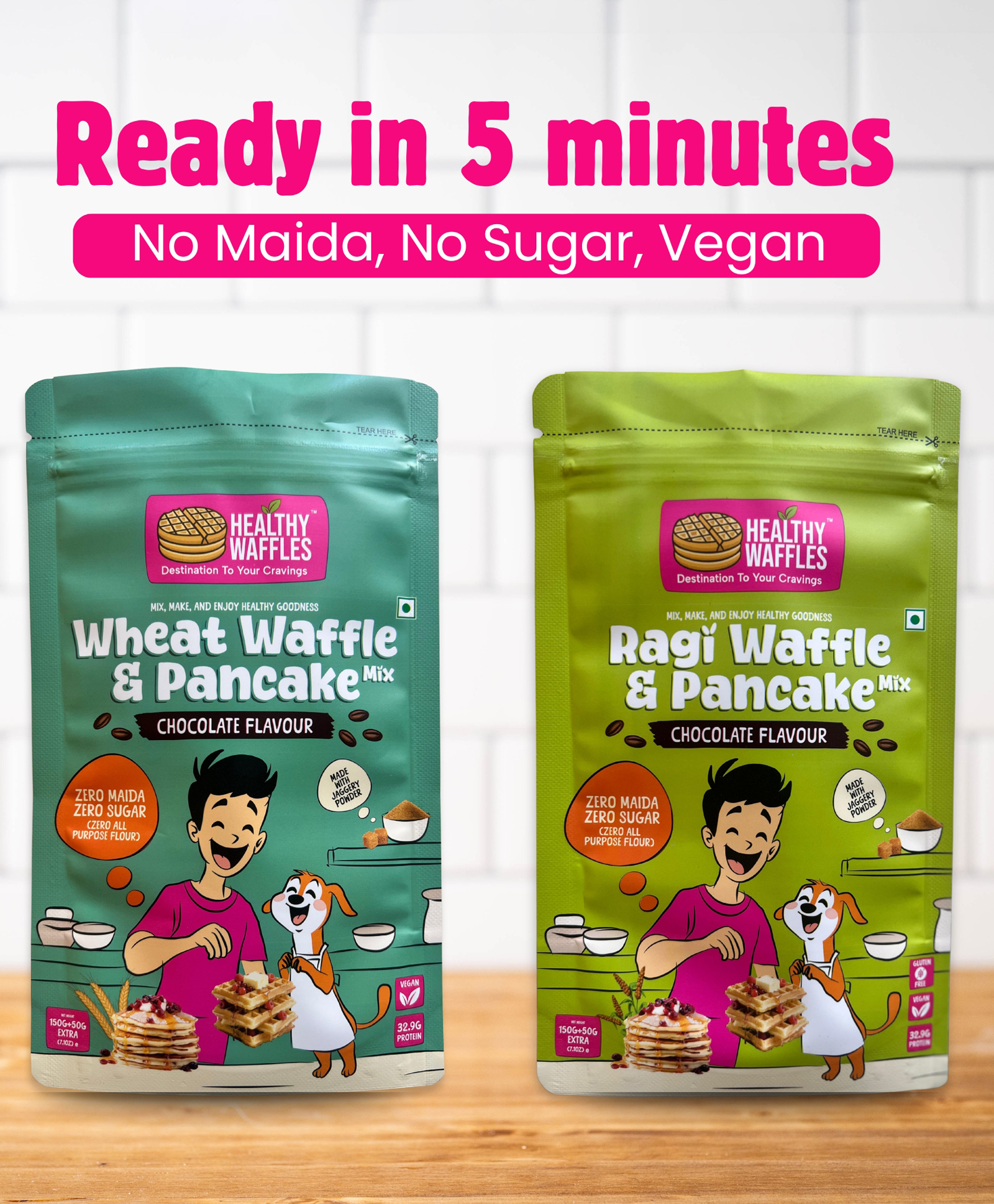 HEALTHY WAFFLES Waffle & Pancake Lovers Combo Ragi Chocolate & Wheat Chocolate No Maida No Sugar 100% Vegetarian Eggless Vegan Gluten free Protein Rich Healthy Breakfast Pack of 2 - 200 g each-image-15