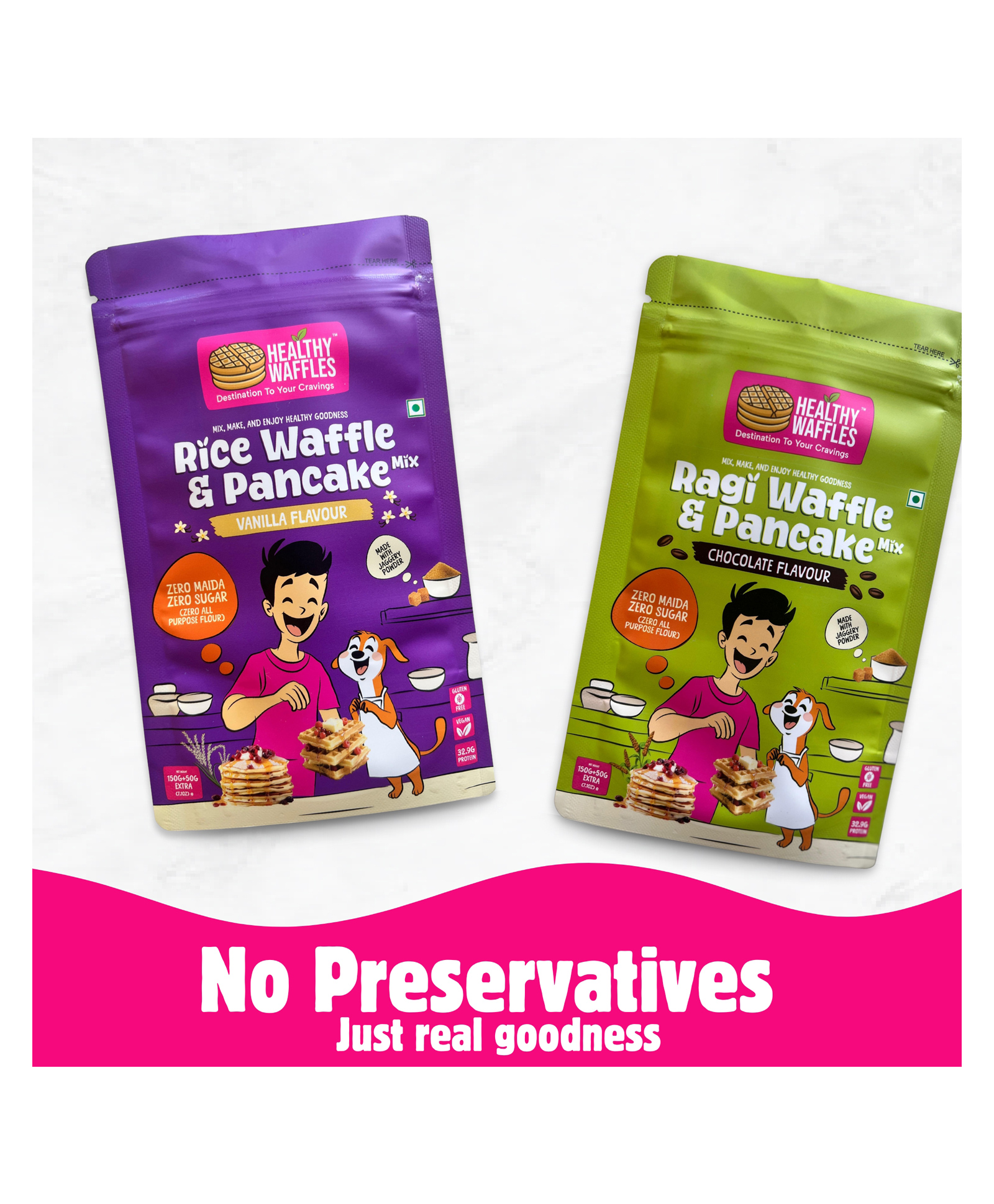 HEALTHY WAFFLES Waffle & Pancake Lovers Combo Ragi Chocolate & Rice Vanilla No Maida No Sugar 100% Vegetarian Eggless Vegan Gluten free Protein Rich Healthy Breakfast Pack of 2 - 200 g each-image-7