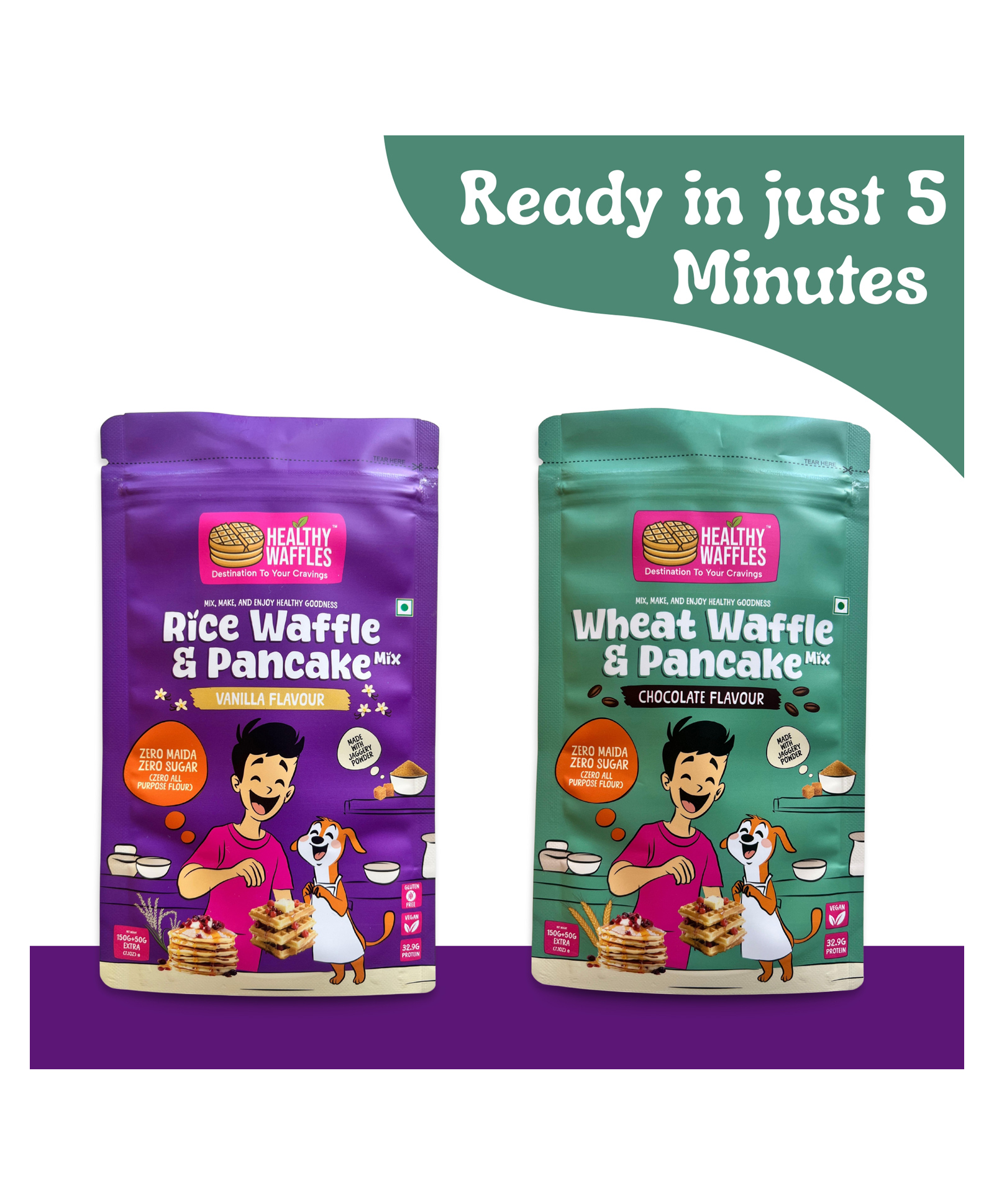 HEALTHY WAFFLES Waffle & Pancake Lovers Combo Wheat Chocolate & Rice Vanilla No Maida No Sugar 100% Vegetarian Eggless Vegan Gluten free Protein Rich Healthy Breakfast Pack of 2 - 200 g Each-image-6
